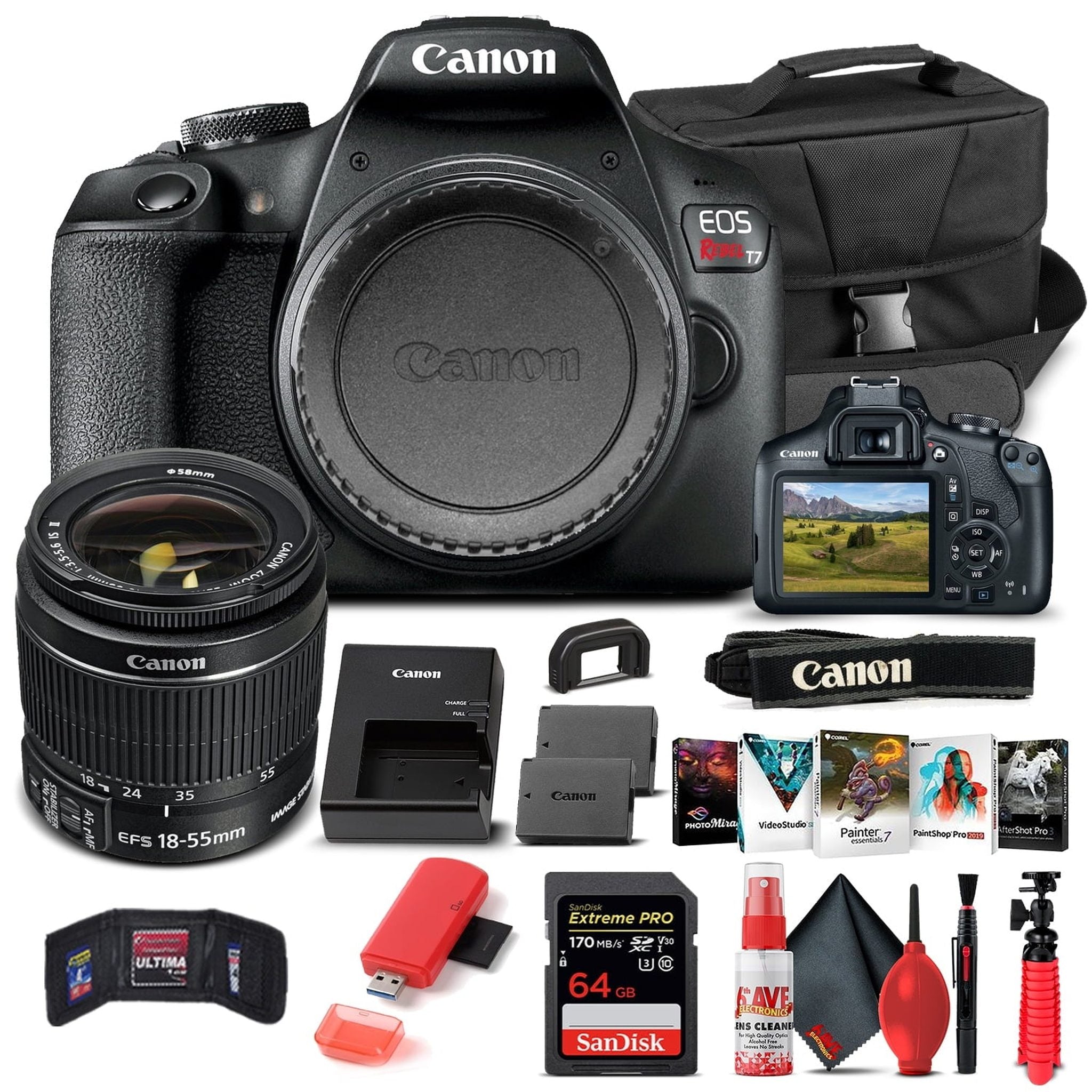 Canon EOS Rebel T7 DSLR Camera W/ 18-55mm Lens 2727C002 - Basic Bundle Canon