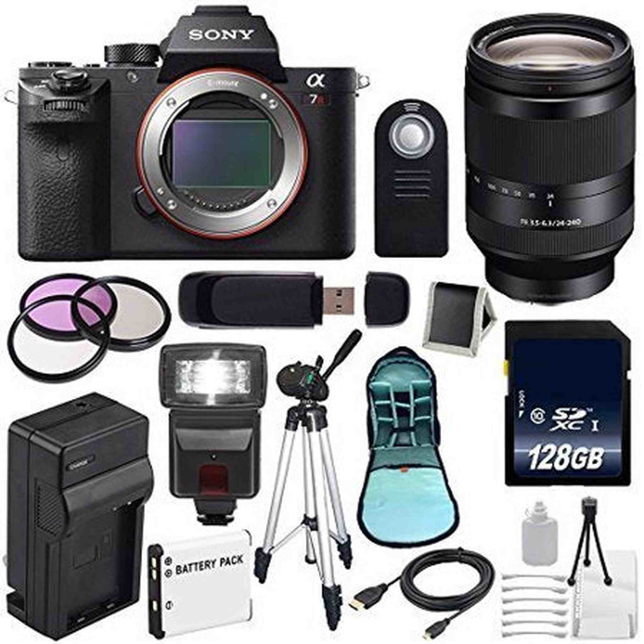 Sony Alpha a7R II Mirrorless Digital Camera International Model + Sony FE 24-240mm f/3.5-6.3 OSS Lens + 72mm 3 Piece Base Bundle Sony