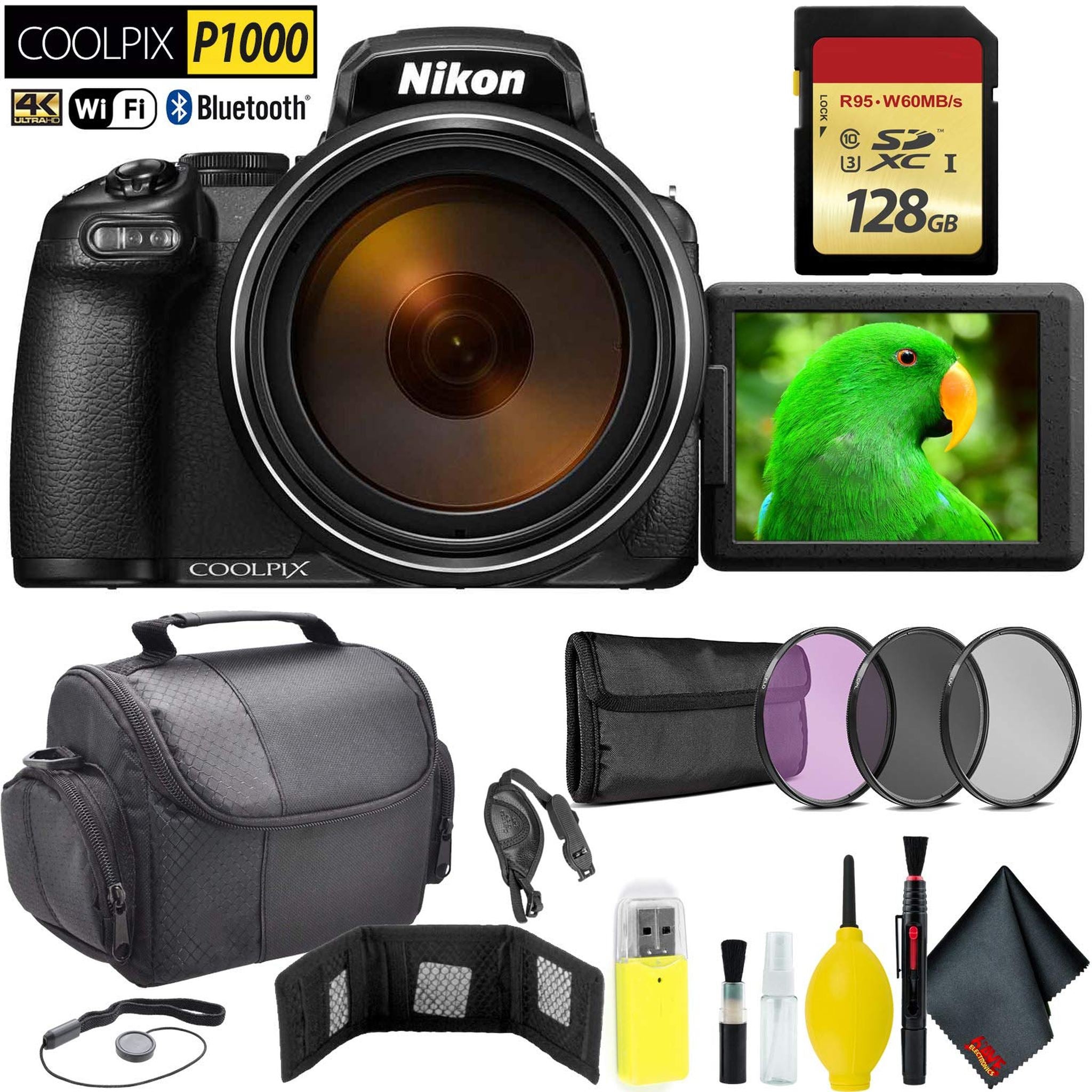 Nikon COOLPIX P1000 Digital Camera + 128GB Memory Card Travel Bundle International Model Nikon