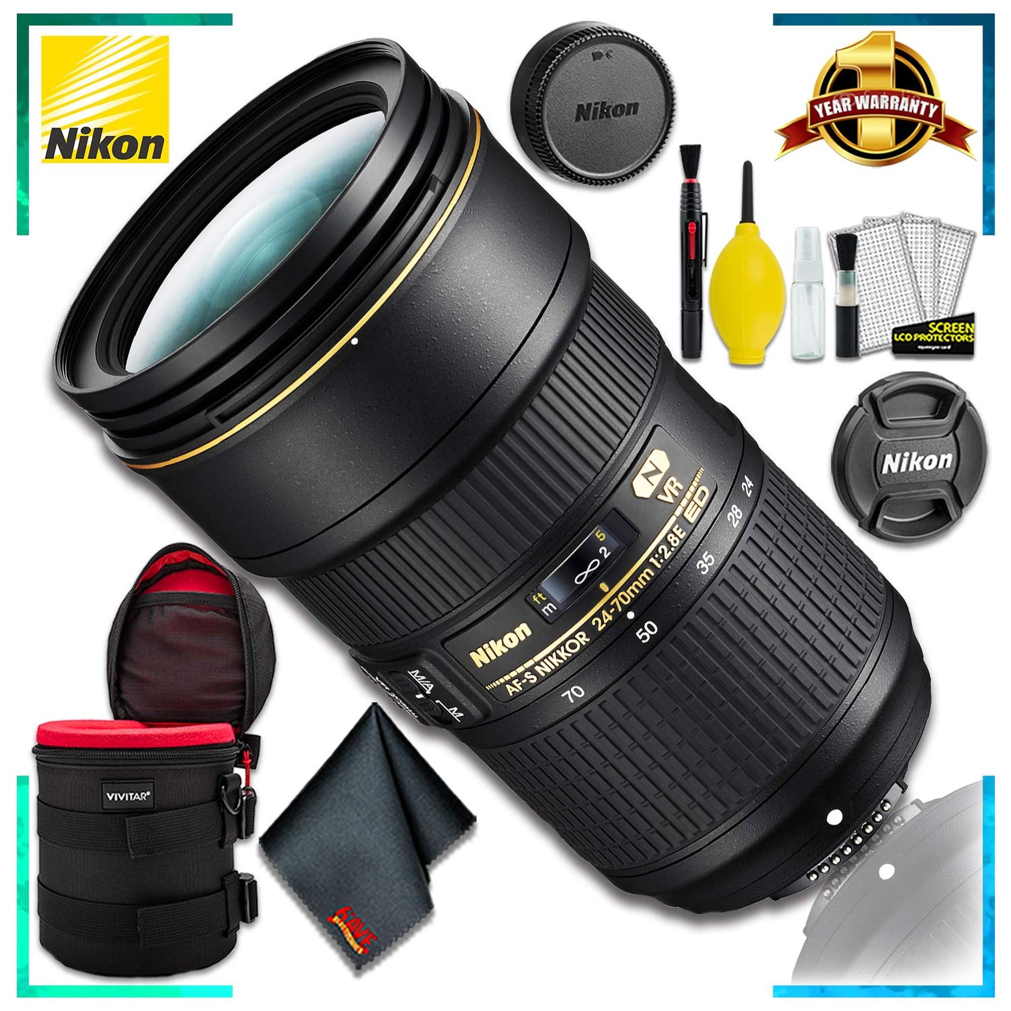 Nikon AF-S NIKKOR 24-70mm f/2.8E ED VR Intl Model + 8 Inch Vivitar Premium Lens Case + Cleaning Kit Nikon