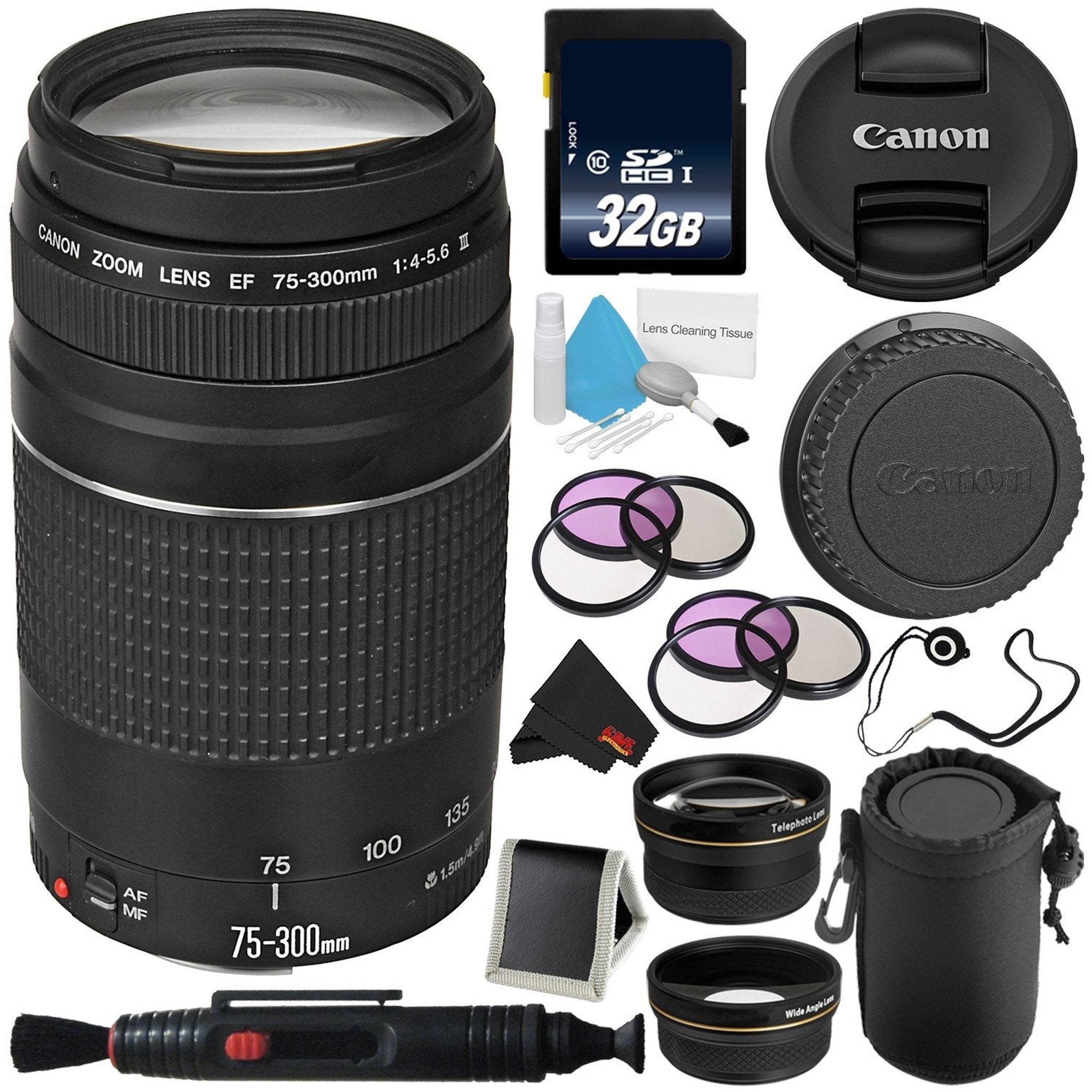 Canon EF 75-300mm f/4-5.6 III Telephoto Zoom Lens 6473A003 + Lens Pen Cleaner + Deluxe Lens Pouch + 58mm 3 Piece Filter Canon