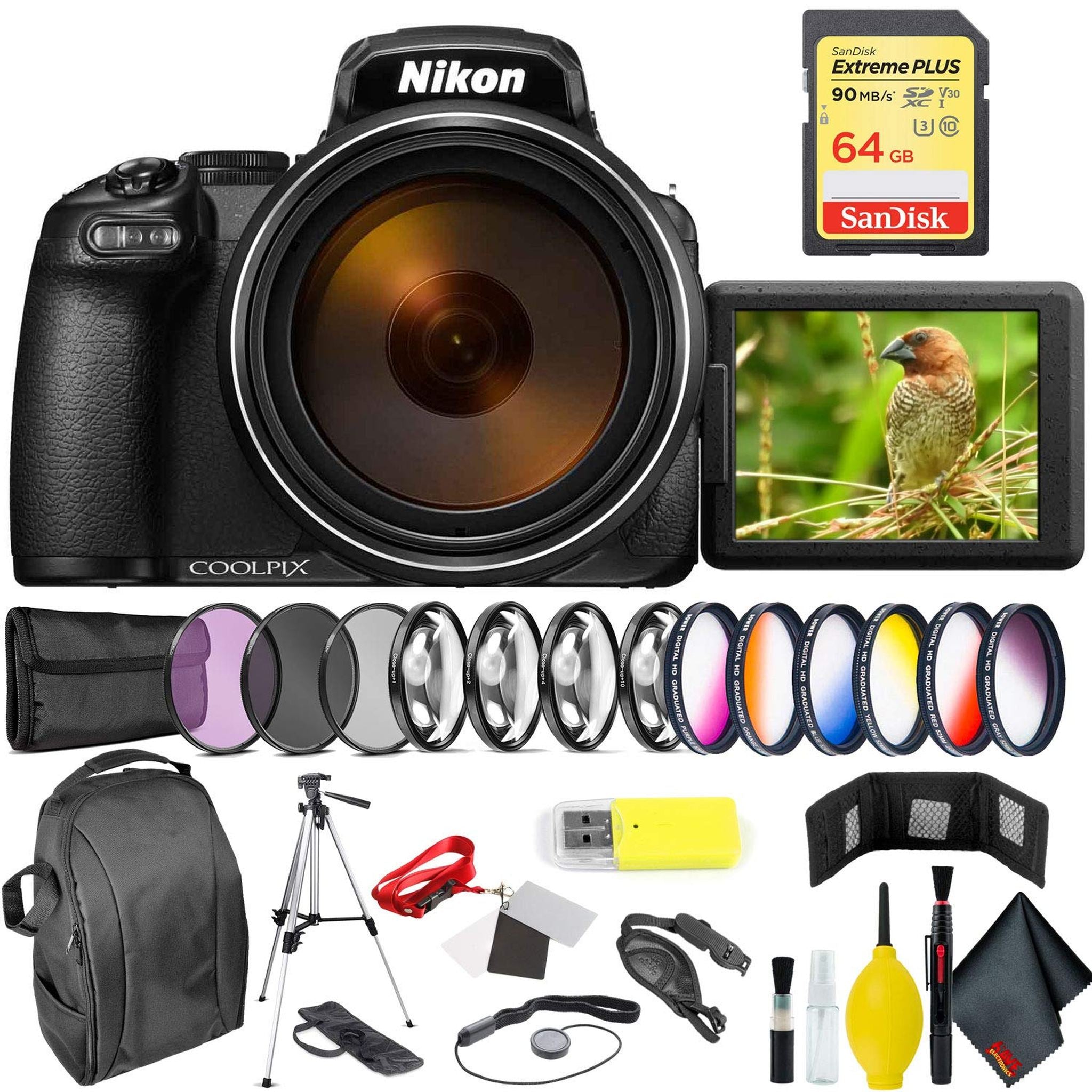 Nikon COOLPIX P1000 Digital Camera + 64GB Sandisk Extreme Memory Card Professional Bundle International Model Nikon