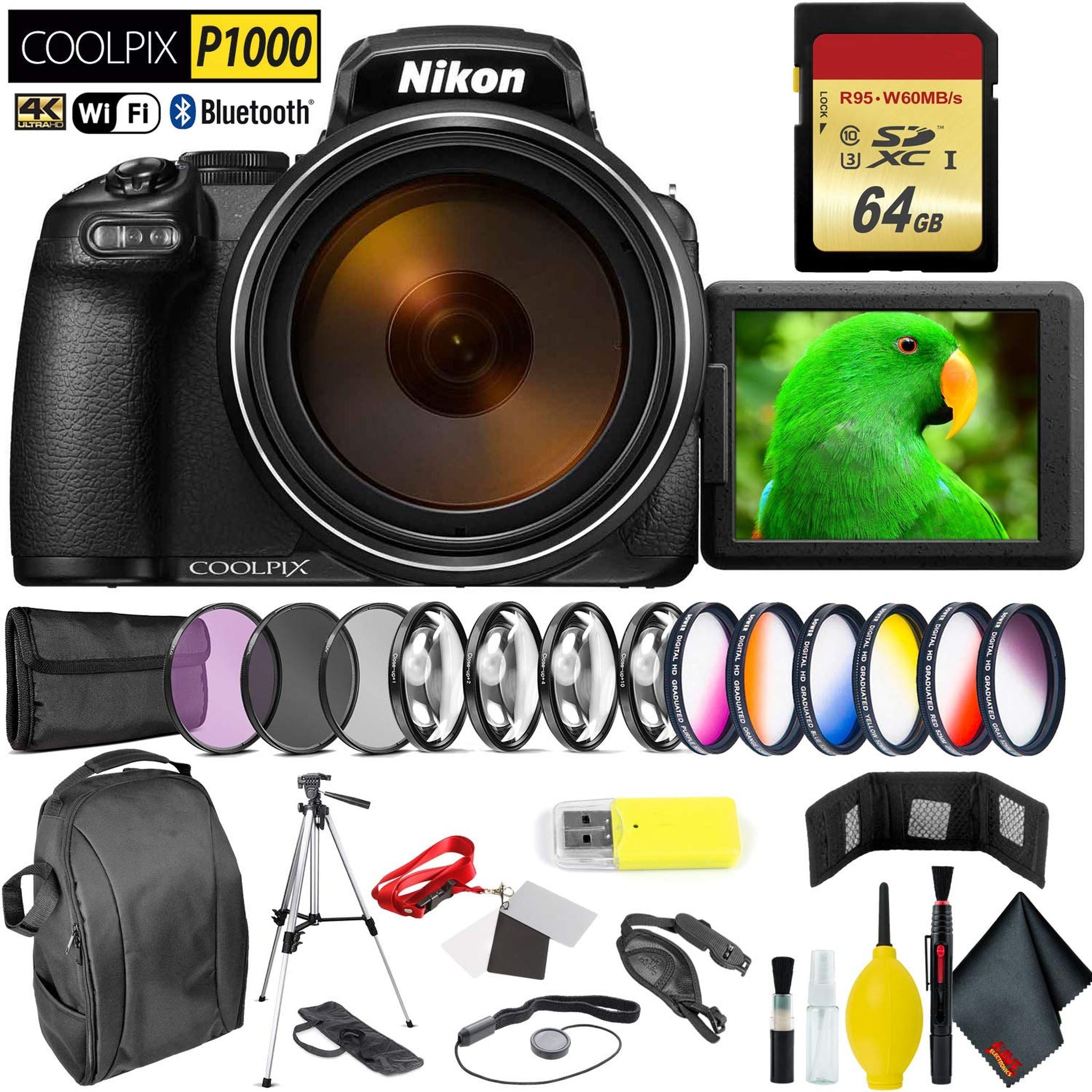 Nikon COOLPIX P1000 Digital Camera + 64GB Memory Card Professional Bundle International Model Nikon