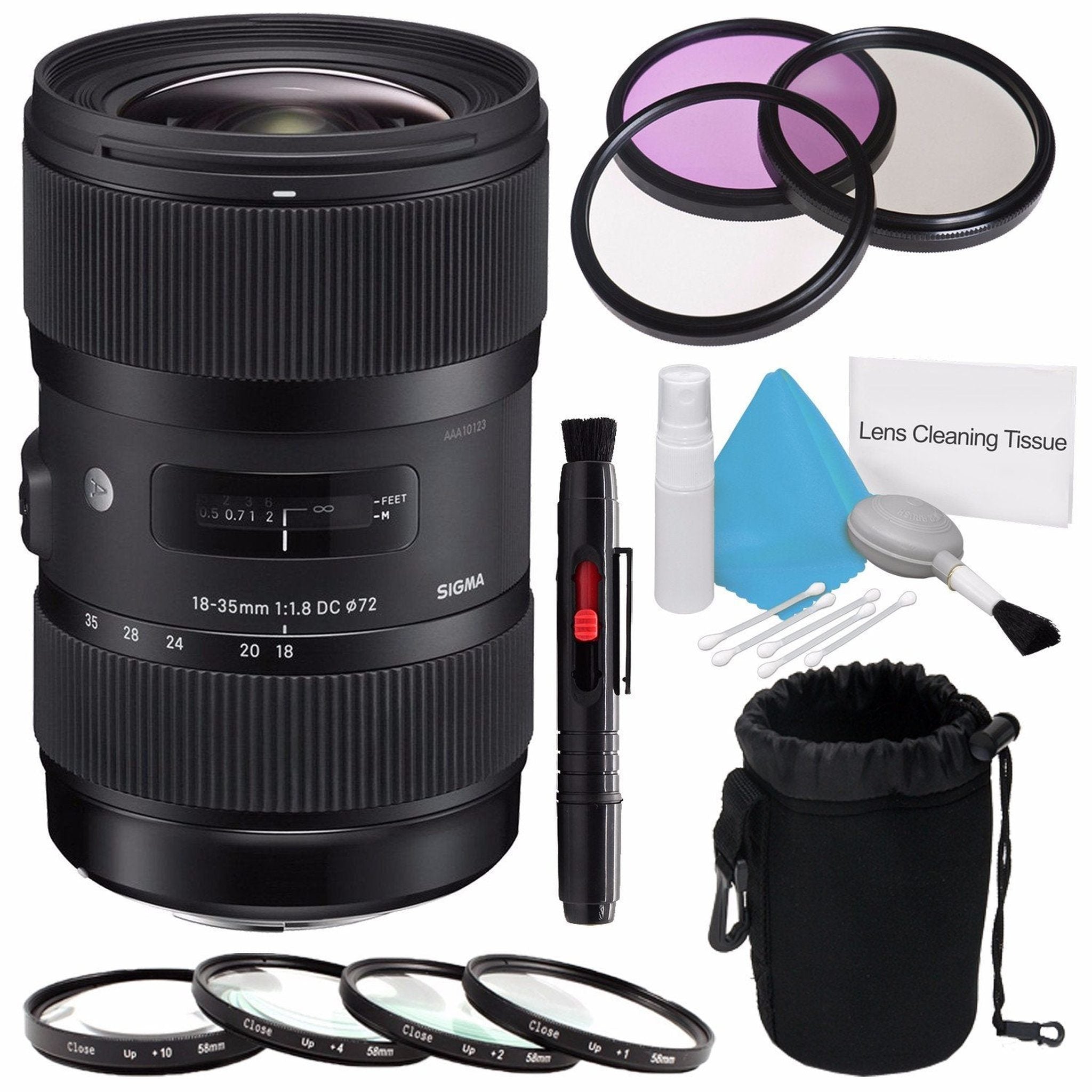 Sigma 18-35mm f/1.8 DC HSM Art Lens for Canon International Model + 72mm 3 Piece Filter Kit + Deluxe Cleaning Kit + 72 Sigma