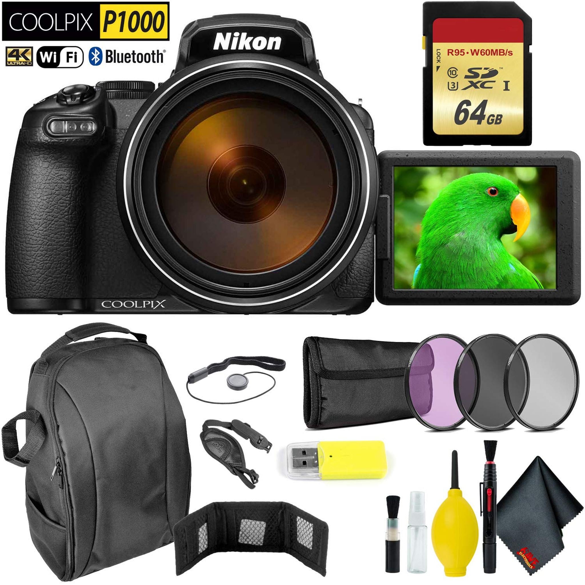 Nikon COOLPIX P1000 Digital Camera + 64GB Memory Card Extreme Bundle International Model Nikon