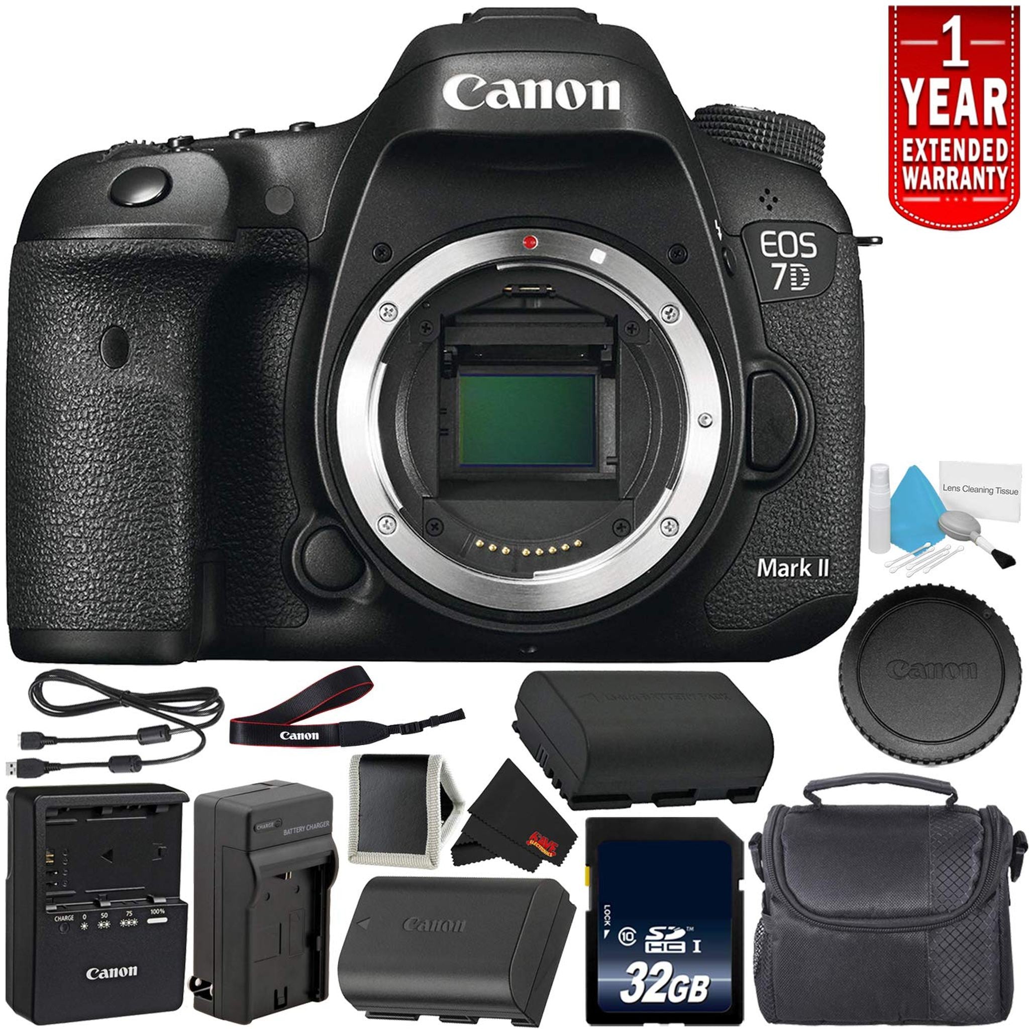 Canon EOS 7D Mark II Digital SLR Camera 9128B002 Body Only International Model - Bundle with 32GB Memory Card Pro Bundle Canon