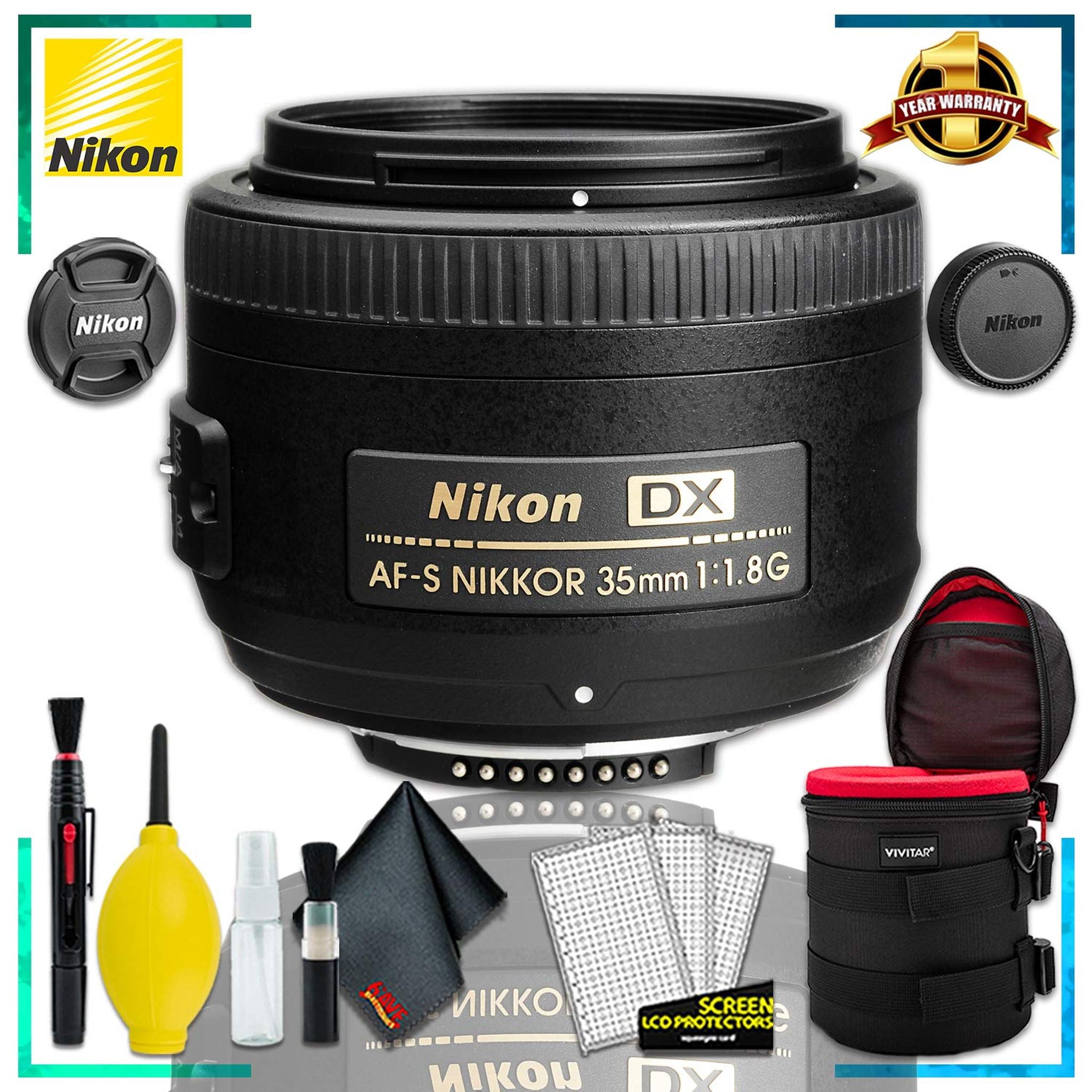 Nikon AF-S DX NIKKOR 35mm f/1.8G Lens + 4.5 inch Vivitar Premium Lens Case + Cleaning Kit Nikon