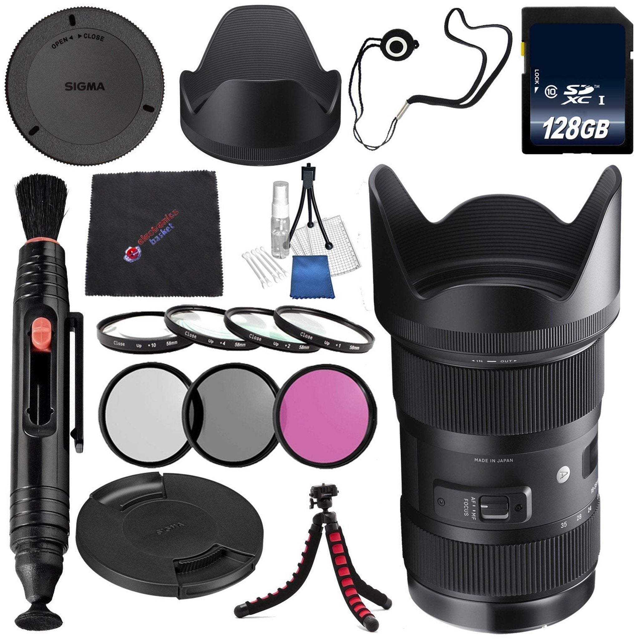 Sigma 18-35mm f/1.8 DC HSM Art Lens for Canon #210101 + 72mm 3 Piece Filter Kit + 128GB SDXC Card + Lens Pen Cleaner + Microfiber Cleaning Cloth Bundle Sigma