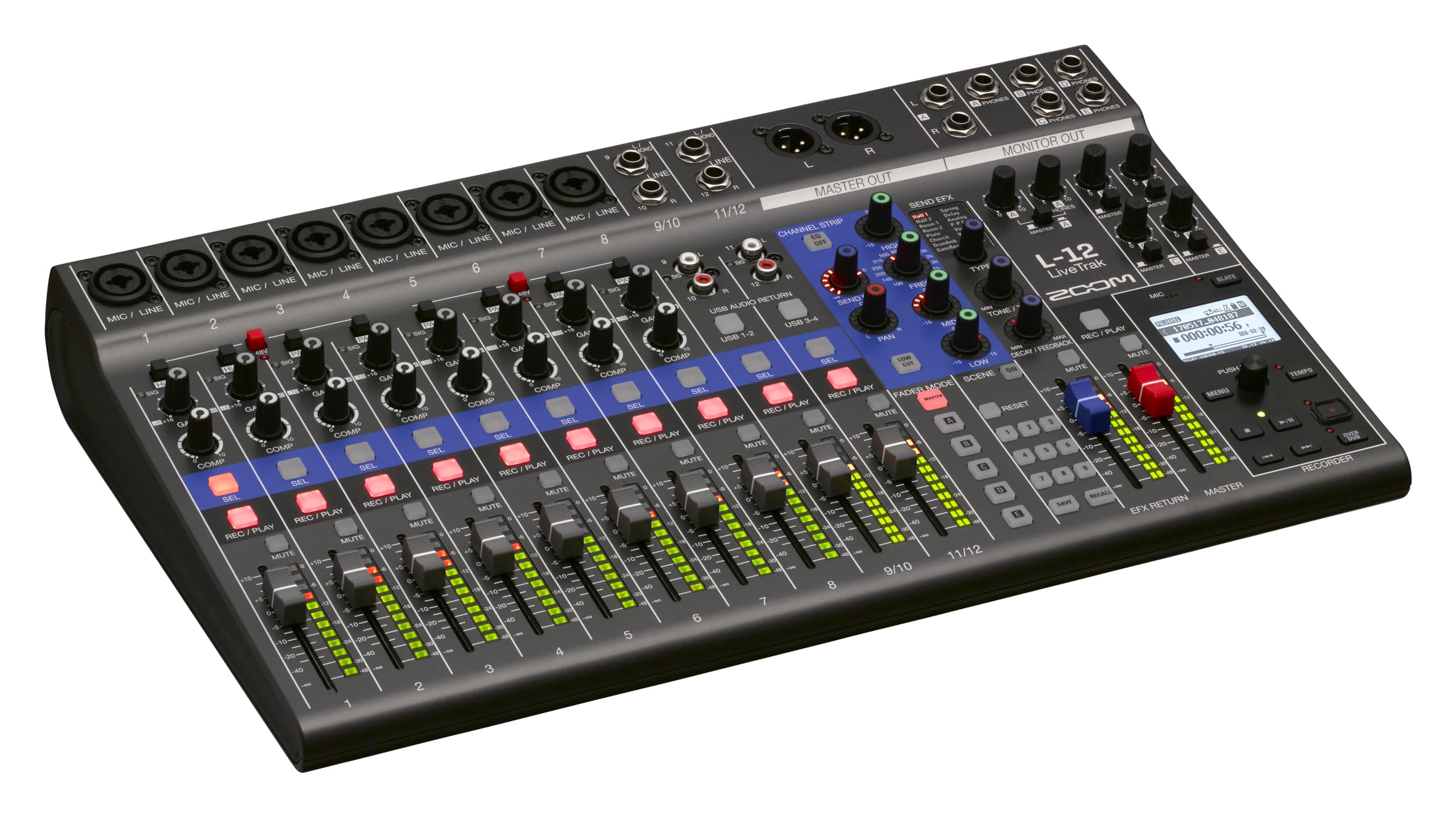 Zoom LiveTrak L-12 Digital Mixer & Multitrack Recorder, for Music, Podcasting, and More, 12-Input/ 14-Channel SD Recorder, 14-in/4-out USB Audio Interface, 5 Powered Headphone Outputs Zoom