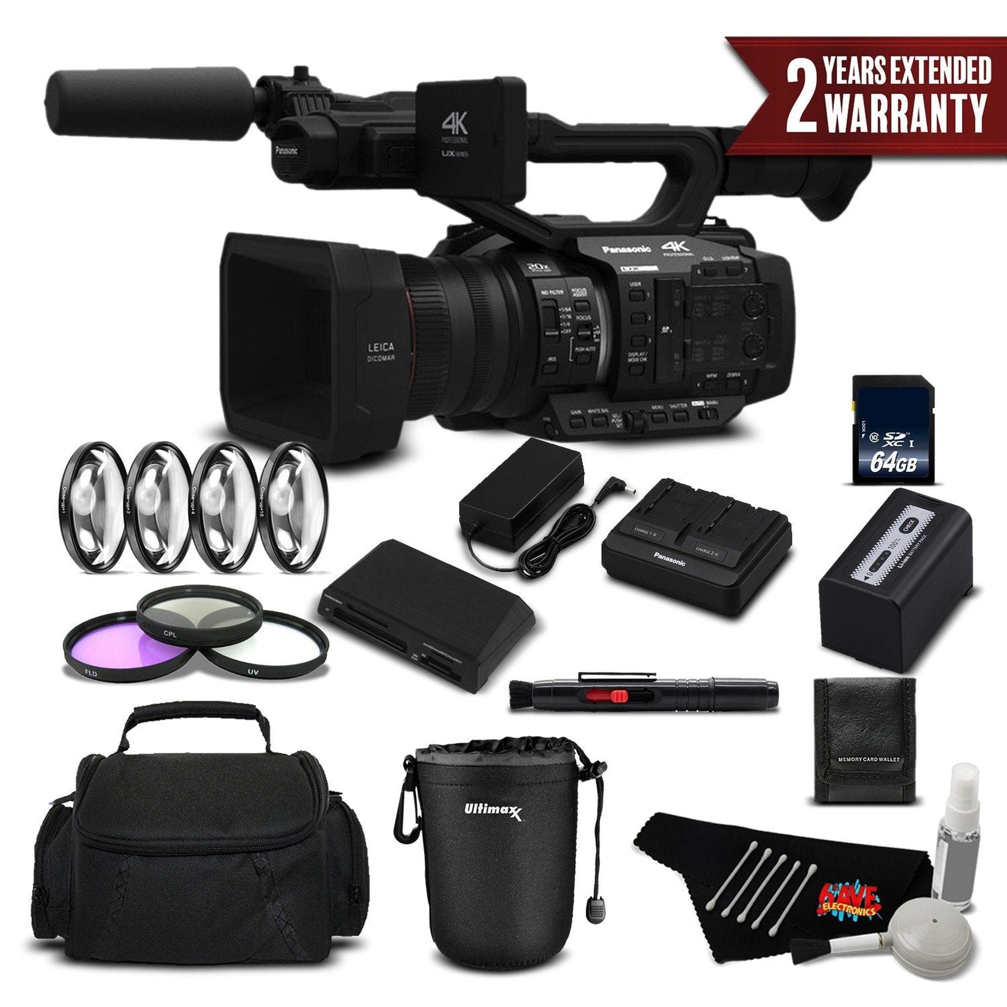 Panasonic AG-UX180 4K Premium Professional Camcorder International Version Pro Plus Warranty Bundle Panasonic