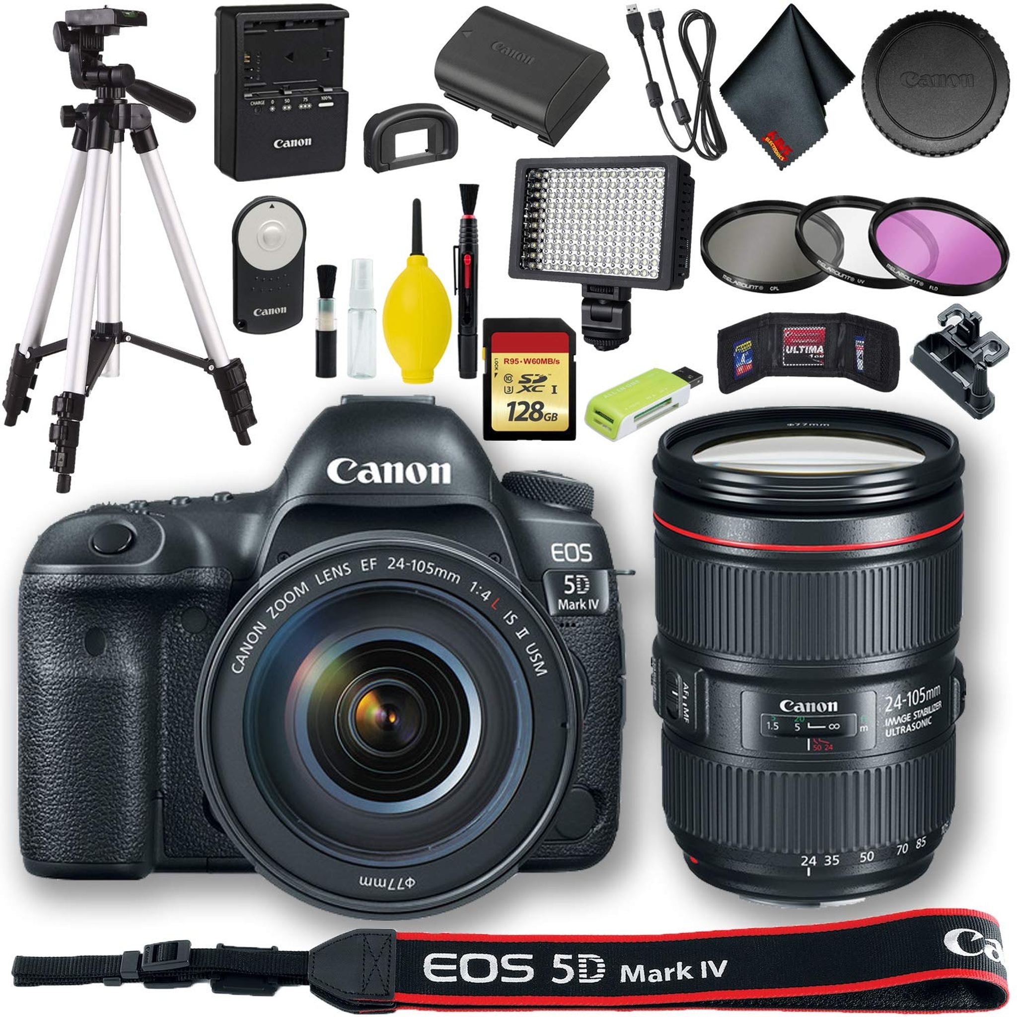 Canon EOS 5D Mark IV DSLR Camera with 24-105mm f/4L II Lens International Model + 128GB Pro Bundle Canon