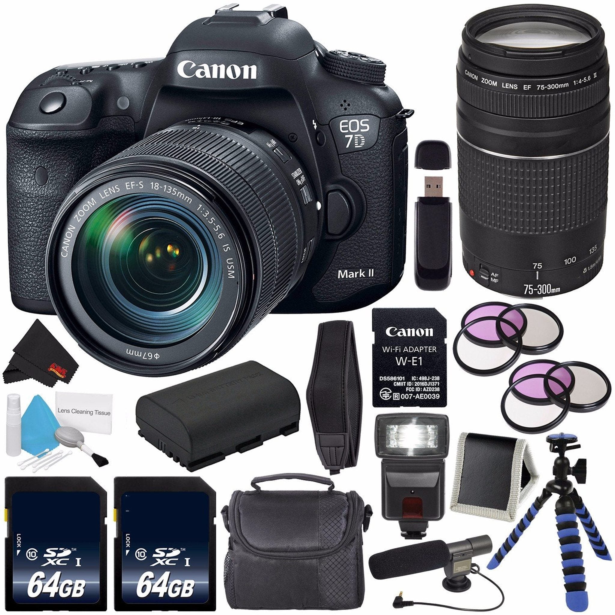 Canon EOS 7D Mark II DSLR Camera International Version with 18-135mm f/3.5-5.6 is USM Lens & W-E1 Wi-Fi Adapter 9128B1 Starter Bundle Canon