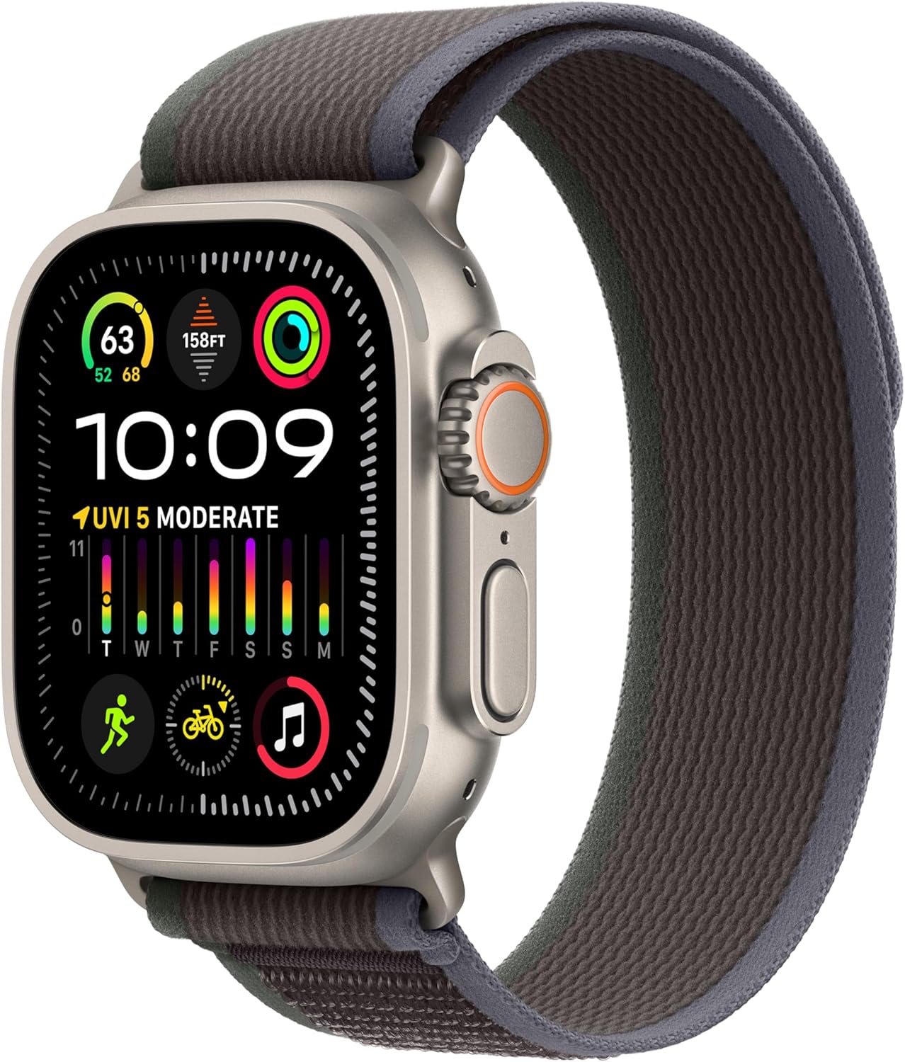 Apple Watch Ultra 2 [GPS + Cellular 49mm] Smartwatch with Rugged Titanium Case & Blue/Black Trail Loop M/L. Fitness Tracker, Precision GPS, Action Button, Extra-Long Battery Life, Carbon Neutral