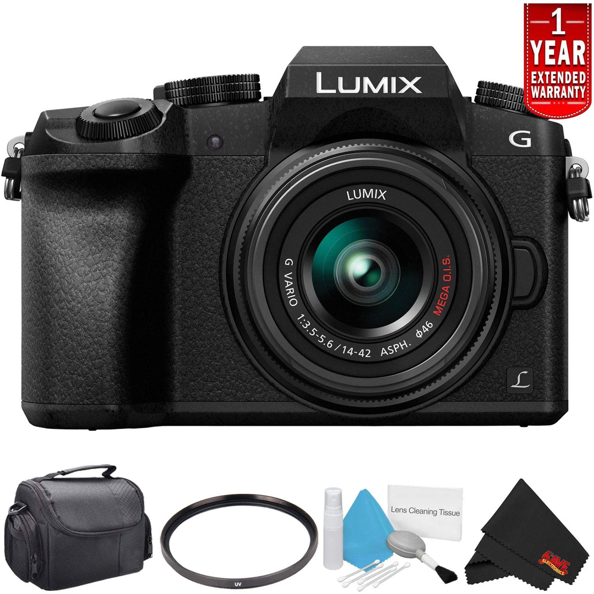 Panasonic Lumix DMC-G7 Mirrorless Digital Camera with 14-42mm Lens - Starter Bundle with 1 Year Extended Warranty Panasonic