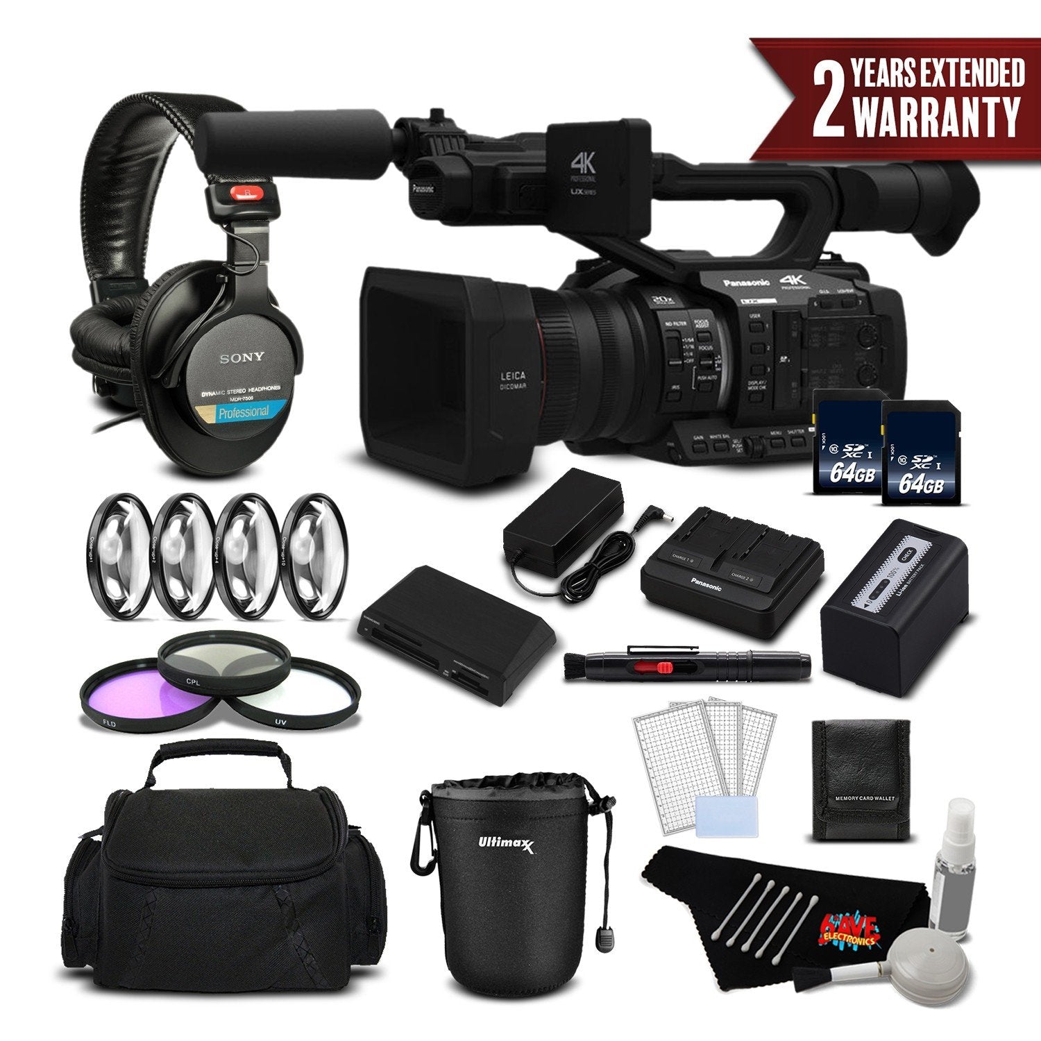 Panasonic AG-UX180 4K Premium Professional Camcorder International Version Deluxe Plus Warranty Bundle Panasonic