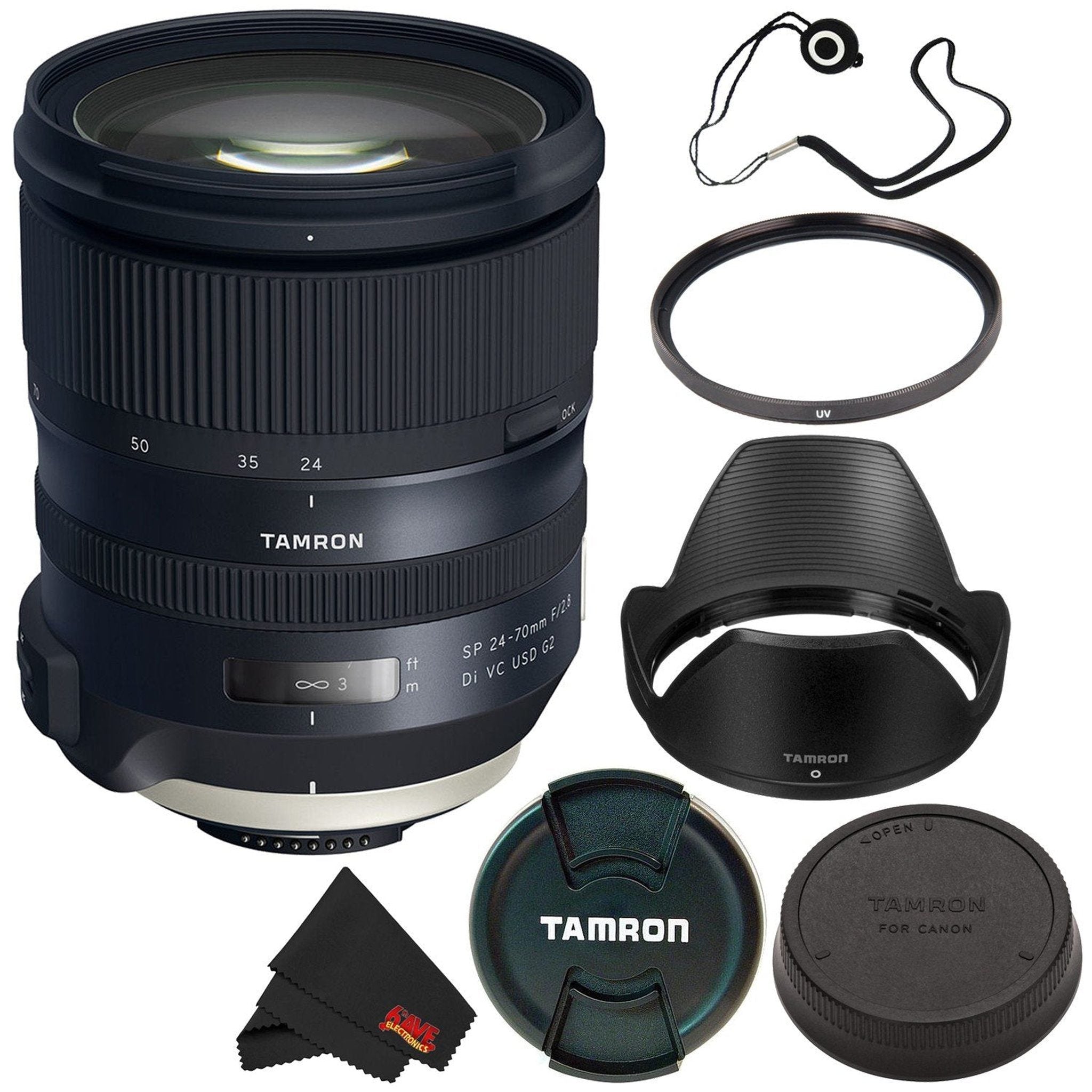 6Ave Tamron SP 24-70mm f/2.8 Di VC USD G2 Lens for Nikon F International Model + 82mm UV Filter + Lens Cap Keeper + Mi Tamron