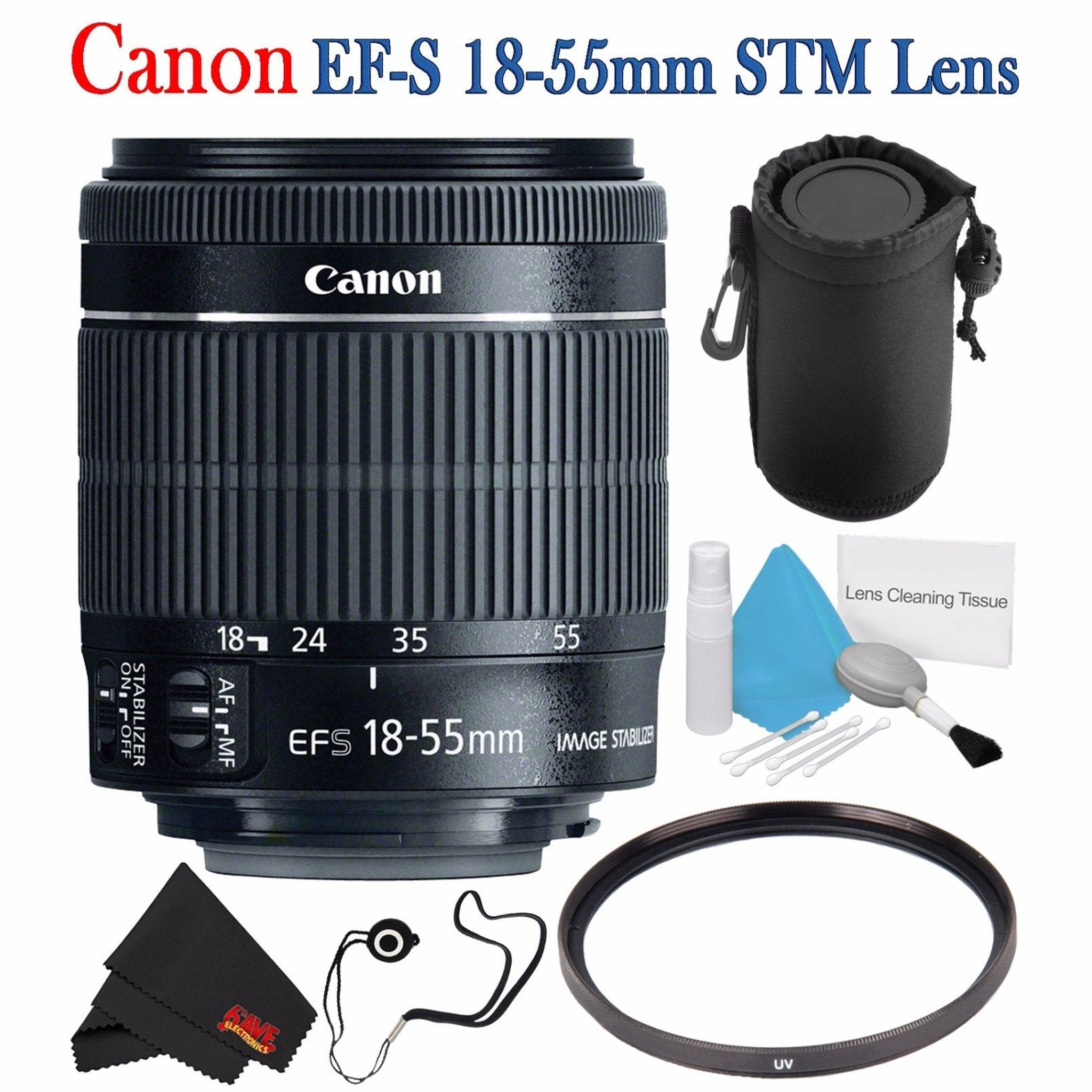 Canon EF-S 18-55mm f/3.5-5.6 IS STM Lens 8114B002 + 58mm UV Filter + Lens Cap Keeper + Deluxe 3pc Lens Cleaning Kit Bundle Canon