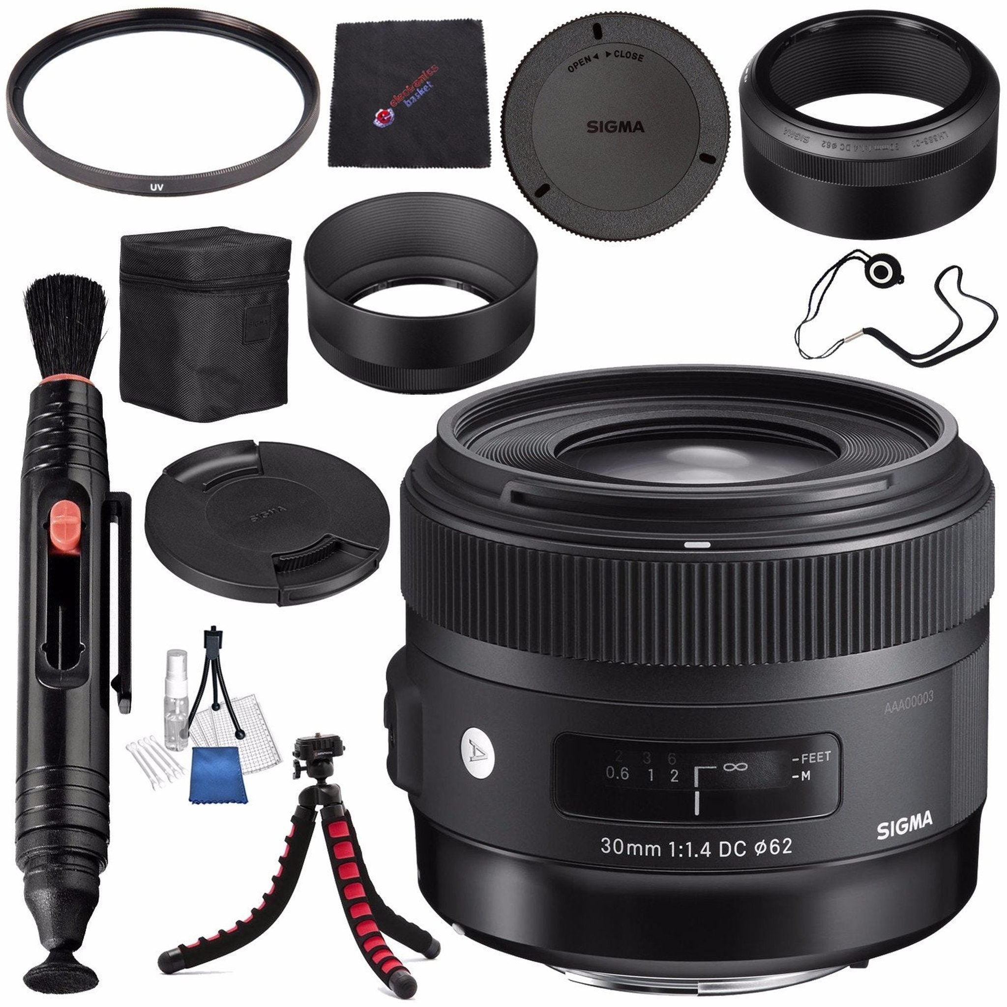 Sigma 30mm f/1.4 DC HSM Art Lens for Nikon #301306 + Lens Pen Cleaner + Microfiber Cleaning Cloth + Lens Capkeeper + Deluxe Cleaning Kit + Flexible Tripod Bundle International Model No Warranty Sigma