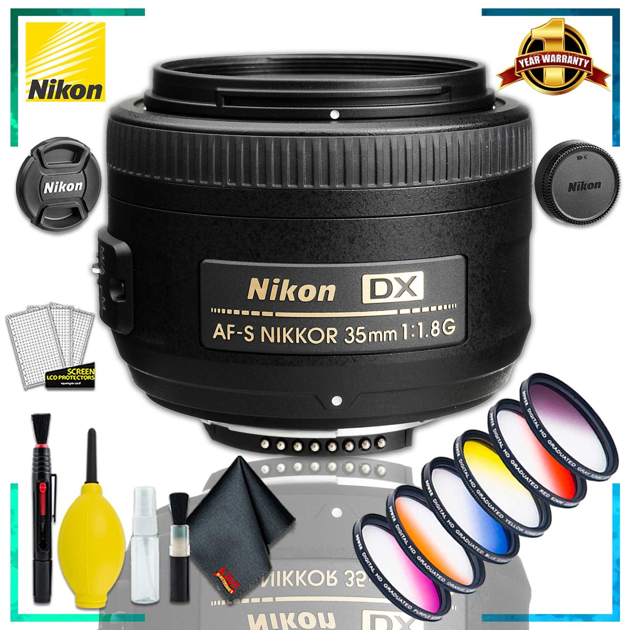 Nikon AF-S DX NIKKOR 35mm f/1.8G Lens + Vivitar Graduated Color Filter Kit + Cleaning Kit Nikon