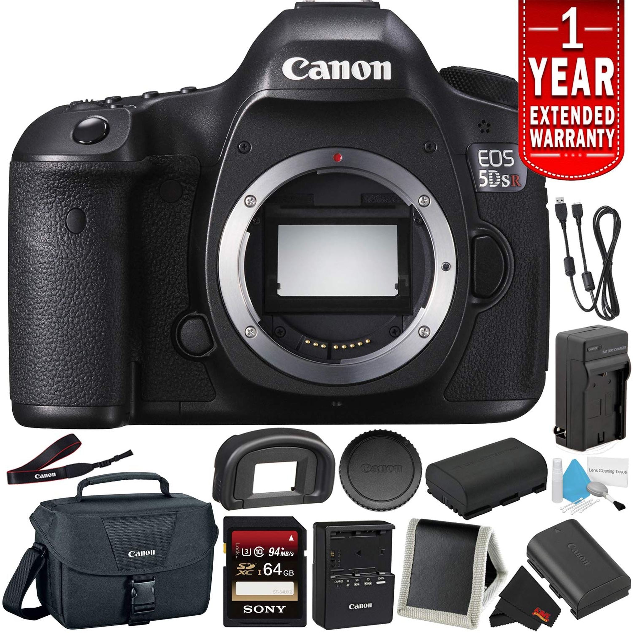 Canon EOS 5DS R Digital SLR Camera Body Only - Bundle with 32GB Memory Card + Spare Battery + More International Versi Canon