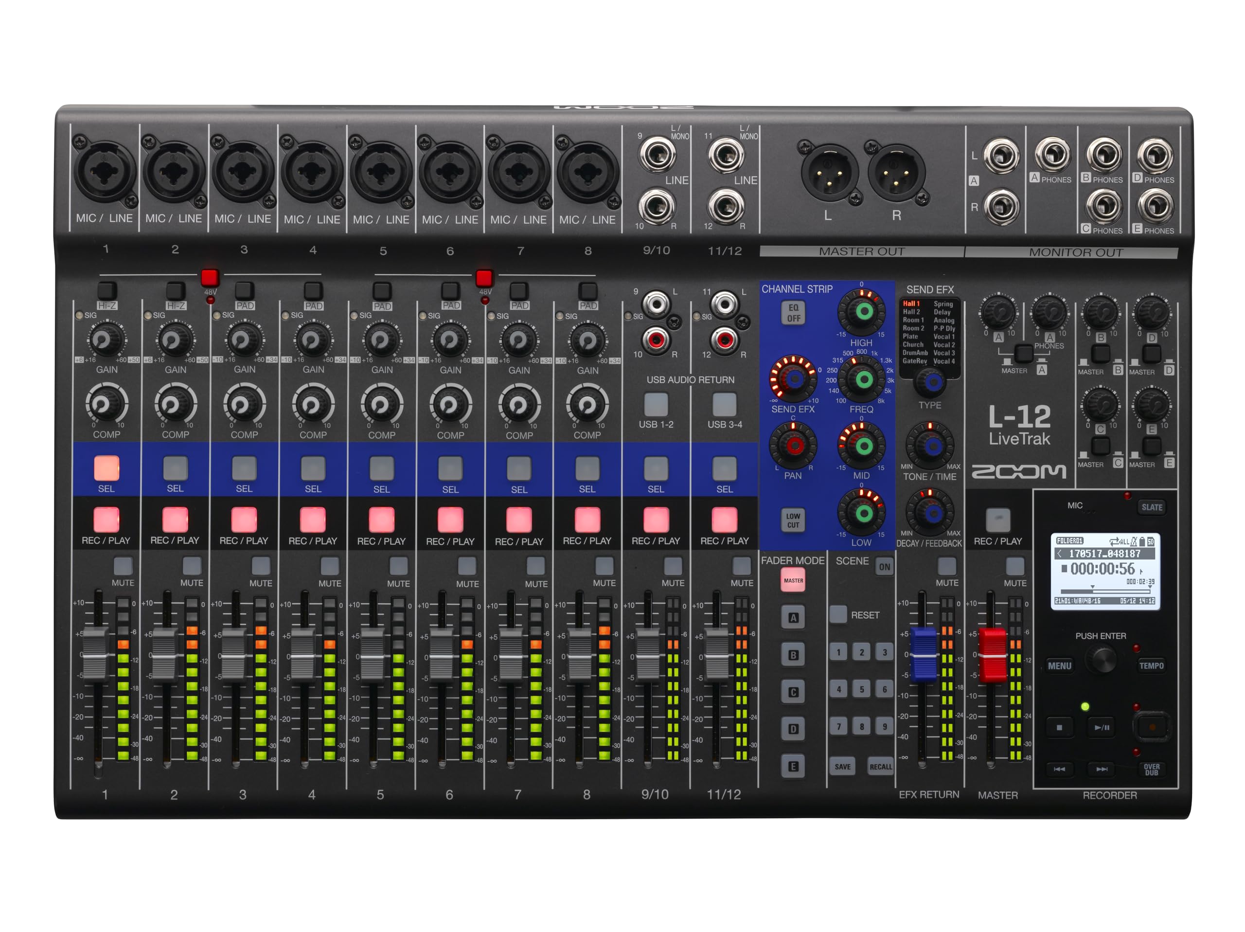 Zoom LiveTrak L-12 Digital Mixer & Multitrack Recorder, for Music, Podcasting, and More, 12-Input/ 14-Channel SD Recorder, 14-in/4-out USB Audio Interface, 5 Powered Headphone Outputs Zoom