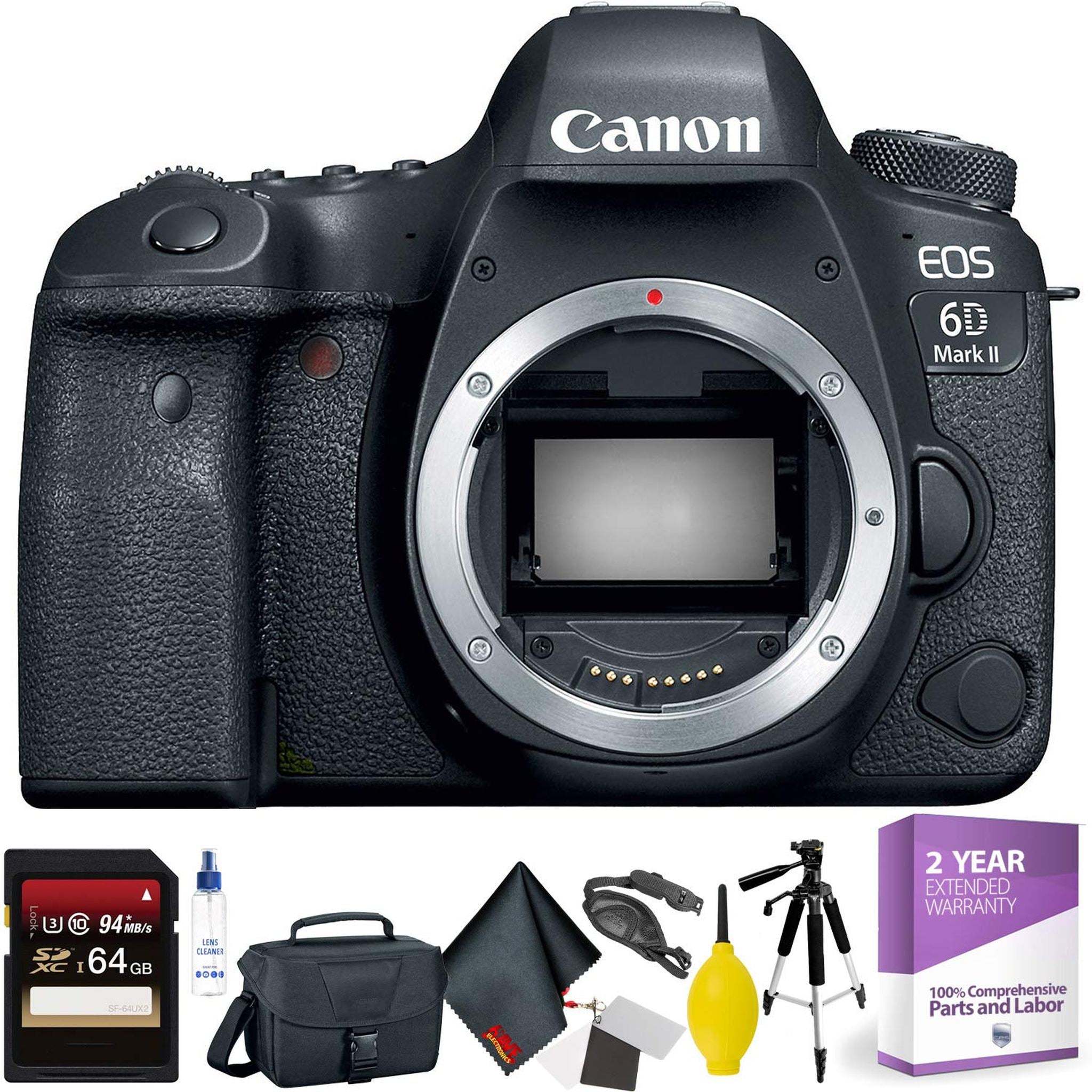 Canon EOS 6D Mark II DSLR Camera Body Only + 64GB Memory Card + Mega Accessory Kit + 1 Year Warranty Base Bundle Canon