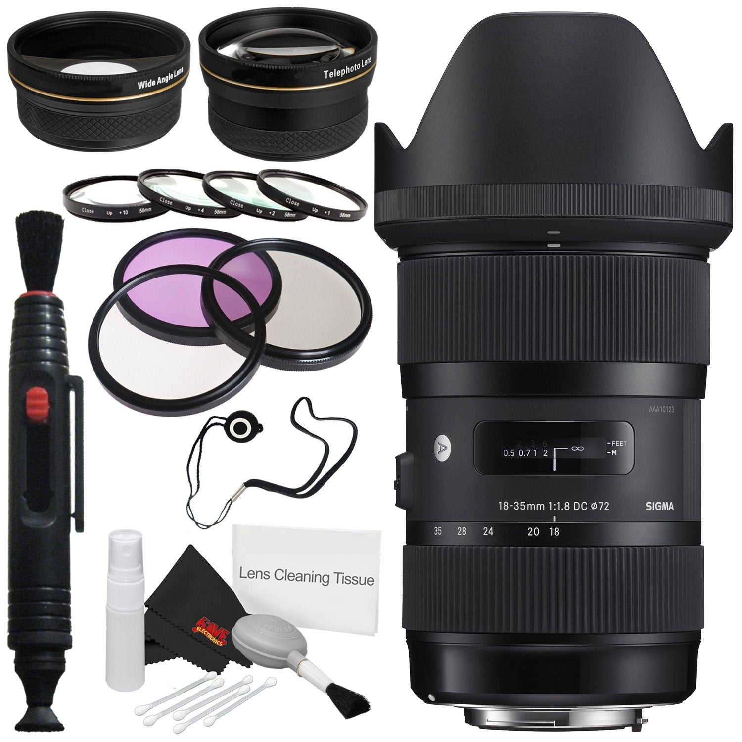 Sigma 18-35mm f/1.8 DC HSM Art Lens for Nikon # 210-306 + 72mm 3 Piece Filter Kit + Lens Pen Cleaner Bundle Sigma