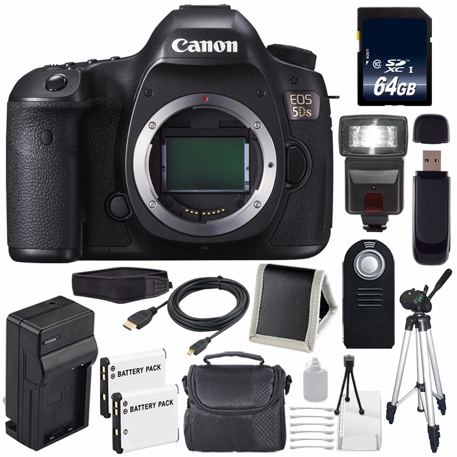 Canon EOS 5DS DSLR Camera International Model 0581C002 + LP-E6 Battery + 64GB Memory Card Base Bundle Canon