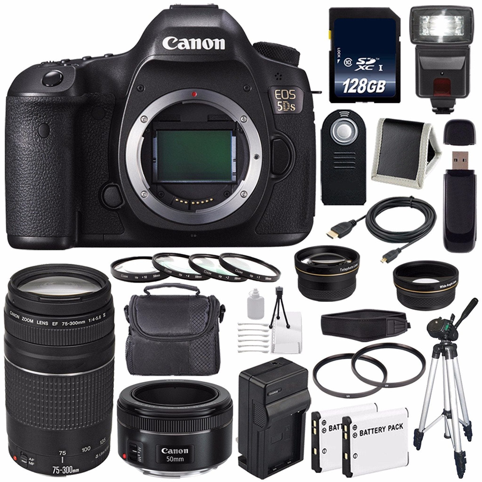 Canon EOS 5DS DSLR Camera International Model 0581C002 + Canon EF 75-300 III+ EF 50mm f/1.8 STM Lens + LP-E6 Replaceme Canon