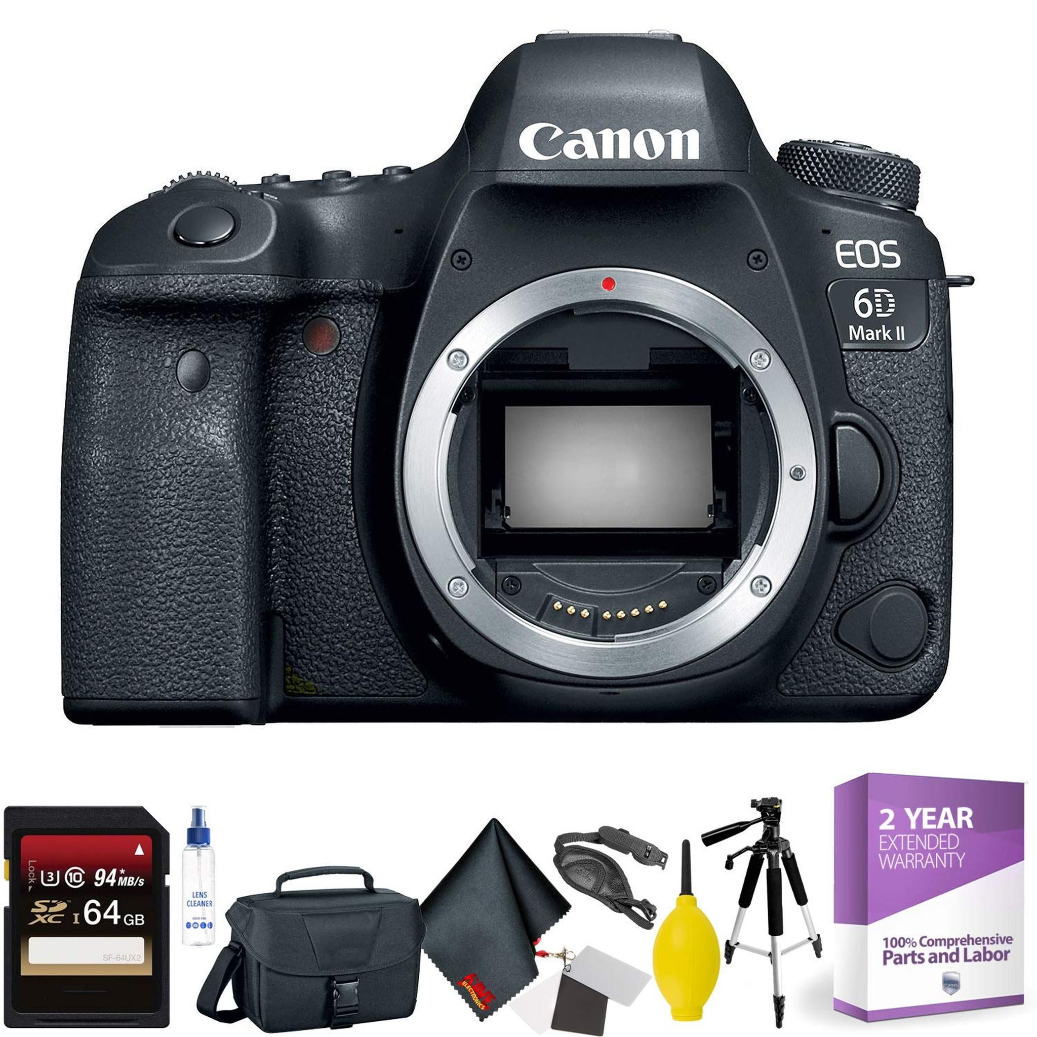 Canon EOS 6D Mark II DSLR Camera Body Only + 64GB Memory Card + Mega Accessory Kit + 1 Year Warranty Advanced Bundle Canon