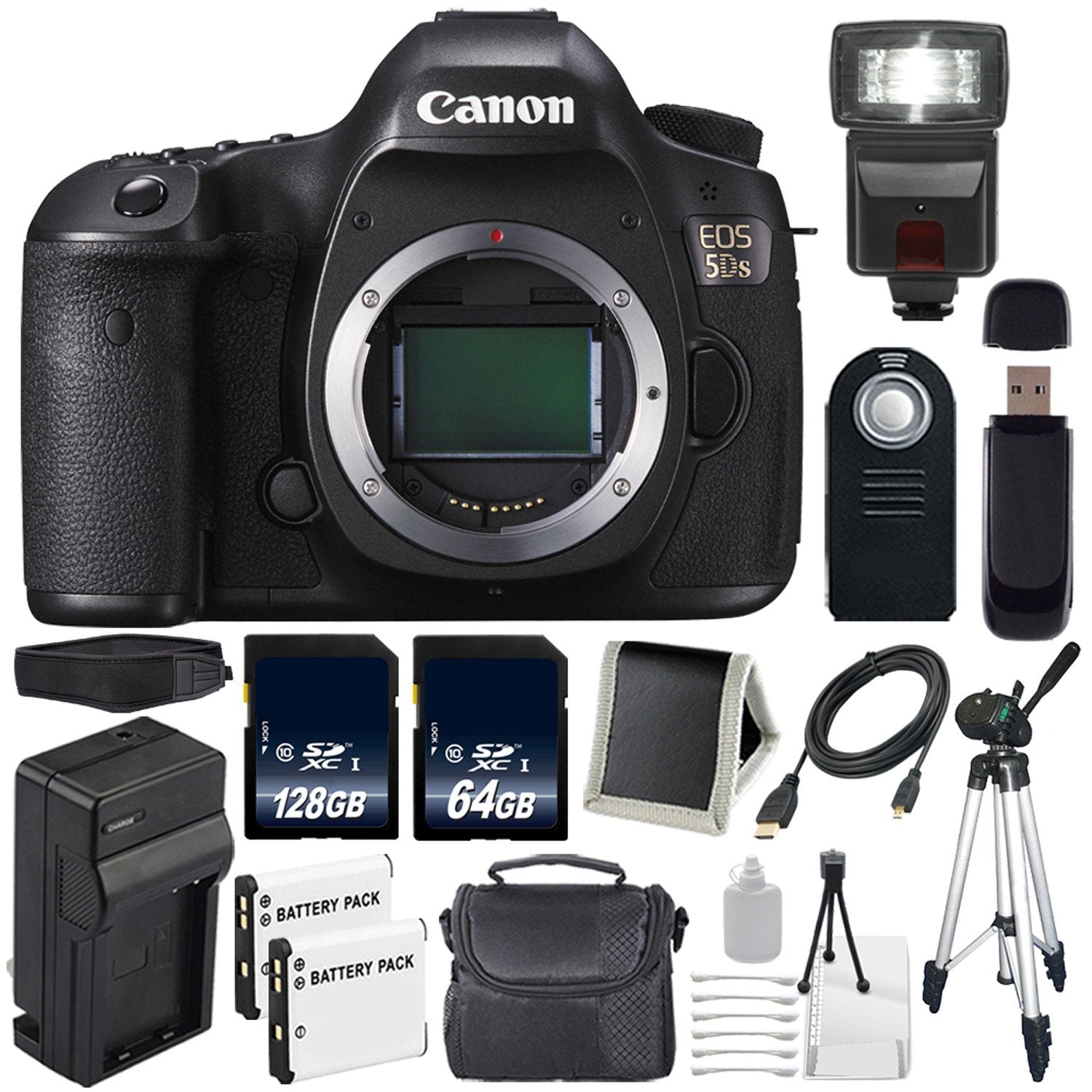 Canon EOS 5DS DSLR Camera International Model 0581C002 + LP-E6 Battery + 128GB SDXC Class 10 Memory Card + 64GB Memory Canon