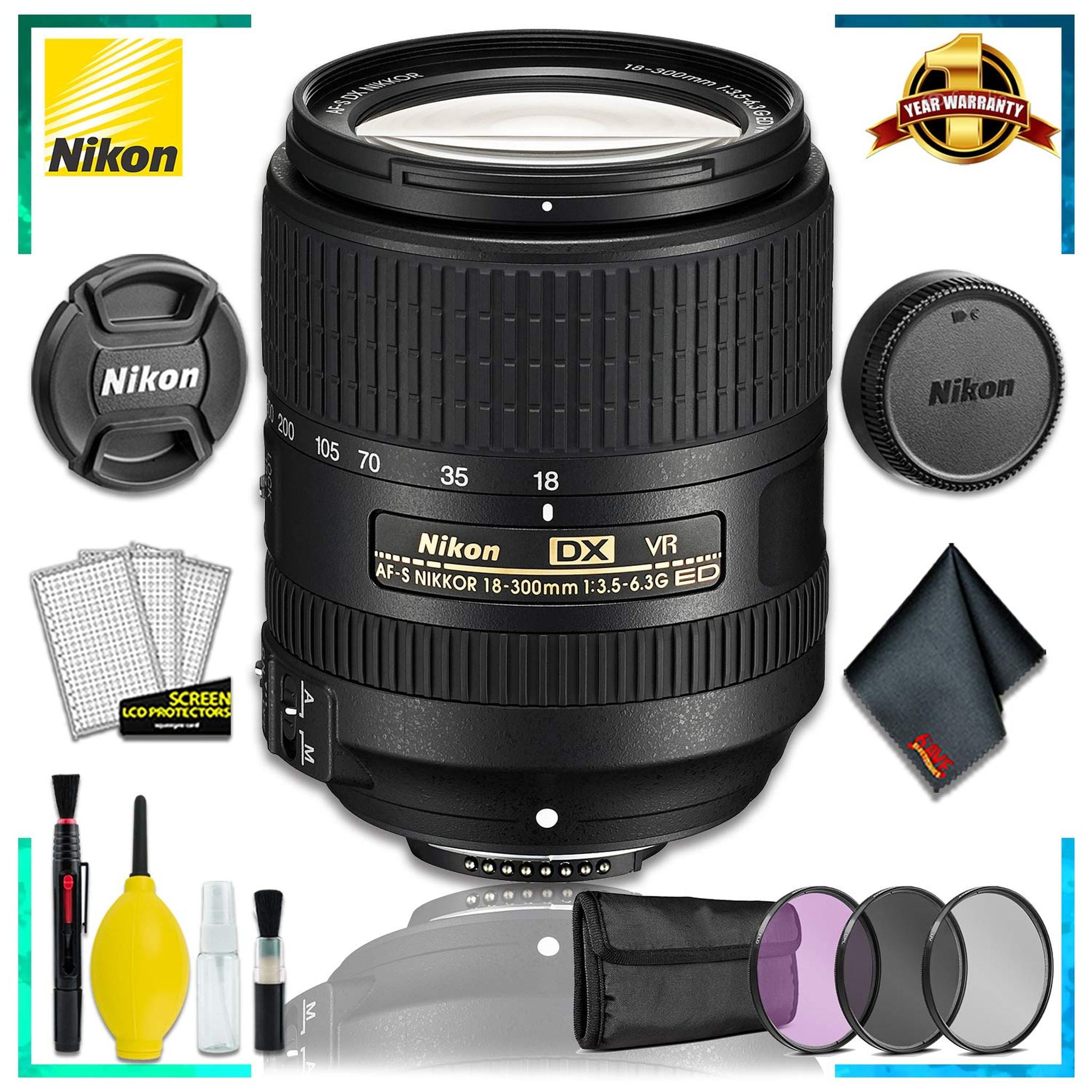 Nikon AF-S DX VR Nikkor 18-300MM Lens Intl Model + 3pcs UV Lens Filter Kit + Cleaning Kit Nikon