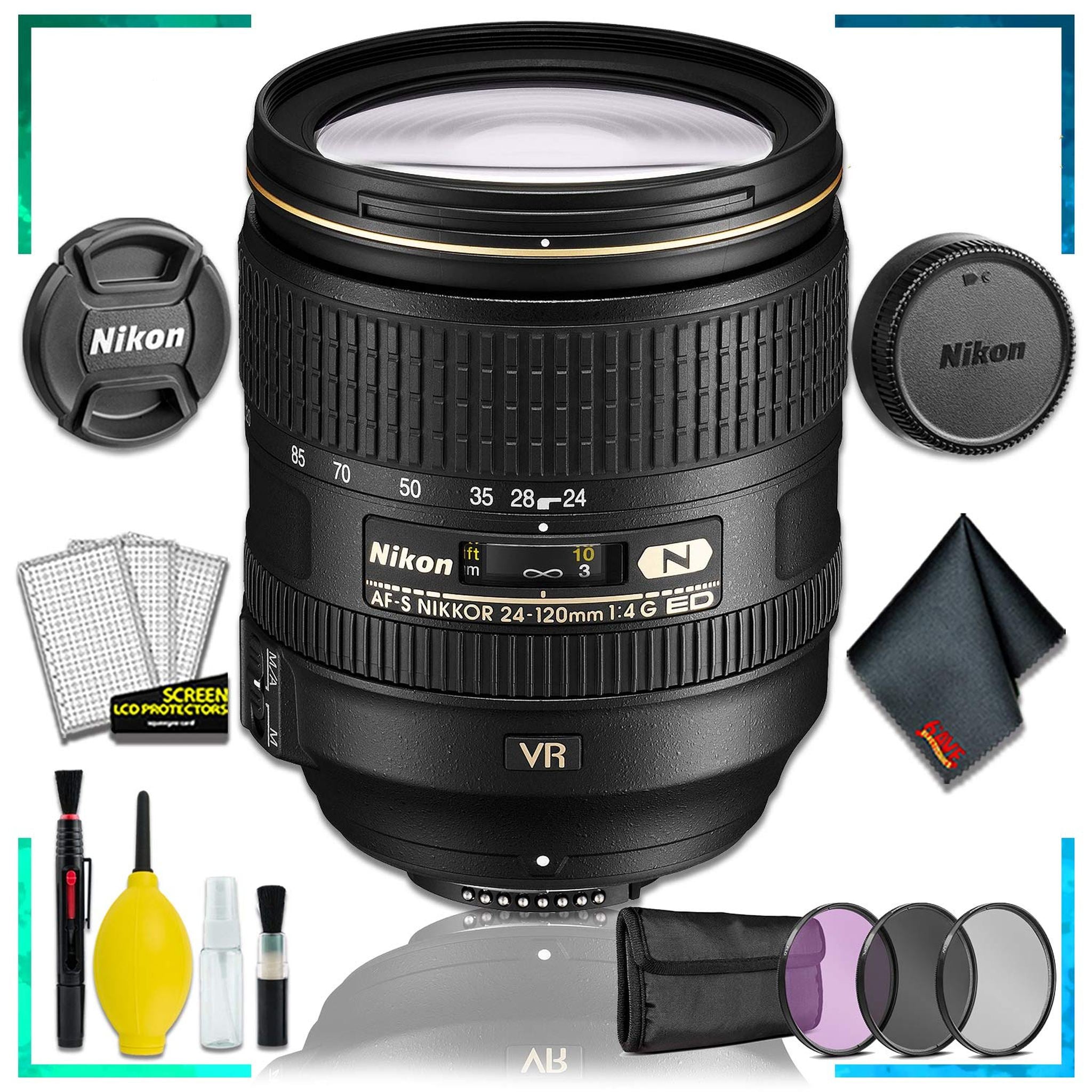 Nikon AF-S NIKKOR 24-120mm f.4G ED VR Lens Intl Model + 3pcs UV Lens Filter Kit + Cleaning Kit Nikon