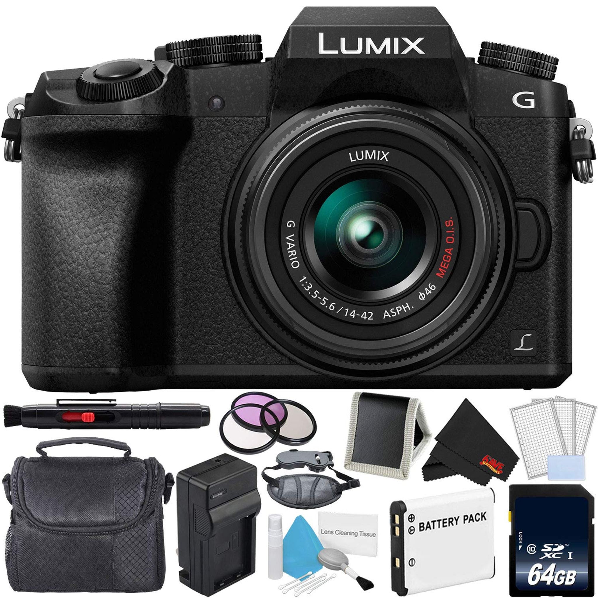 Panasonic Lumix DMC-G7 Mirrorless Digital Camera with 14-42mm Lens - Bundle with 64GB Memory Card, Professional Filter K Panasonic