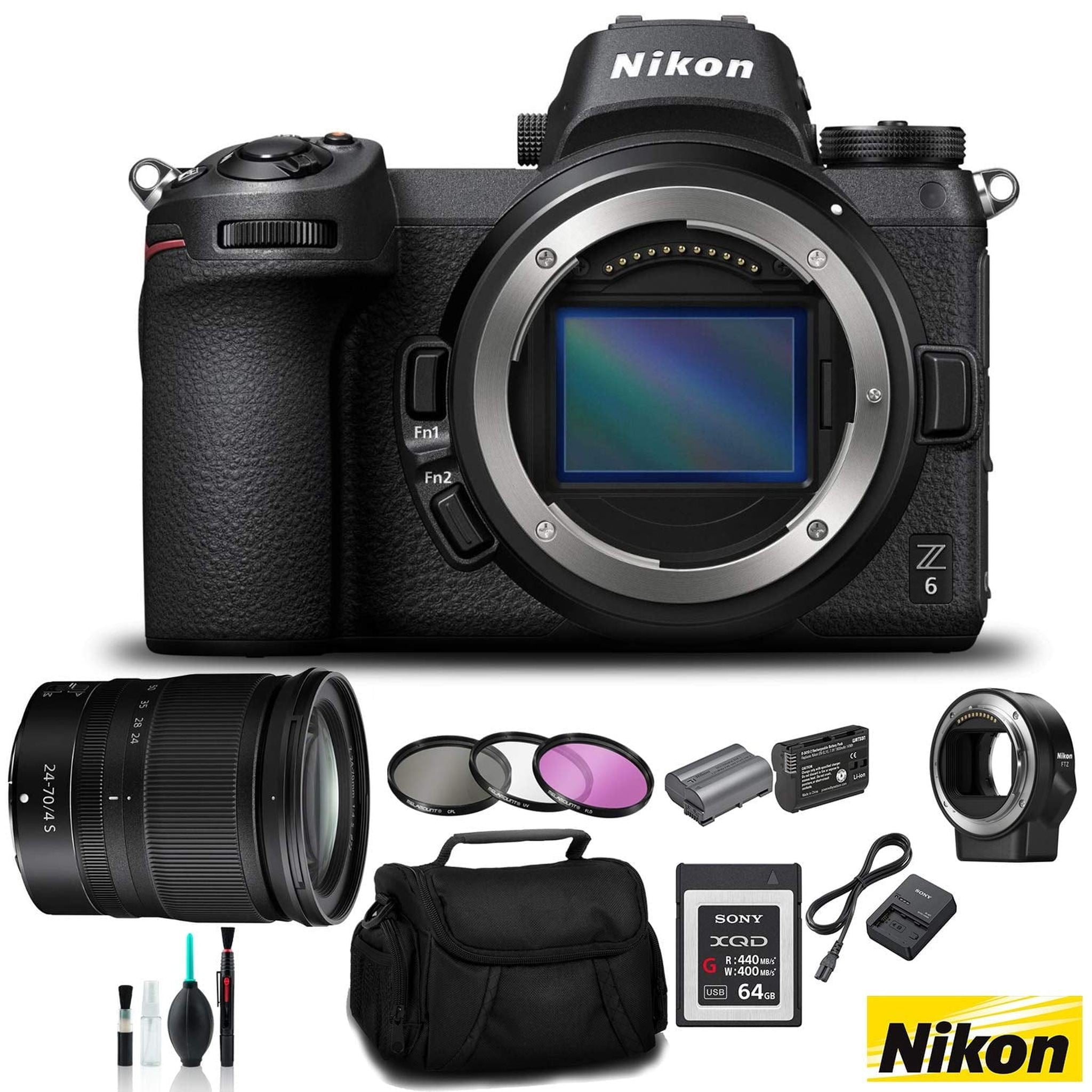 Nikon Z 6 Mirrorless FX-Format Digital Camera with 24-70mm Lens and FTZ Mount Adapter Kit - Bundle64GB Memory Card + EN- Nikon