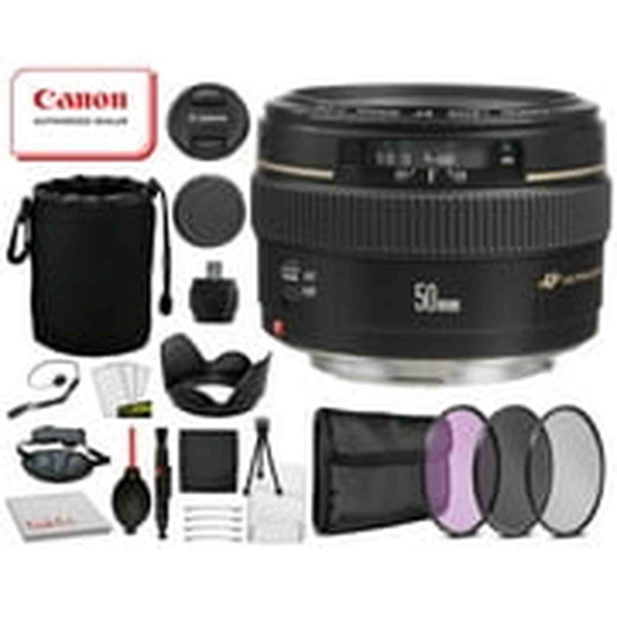 Canon EF 50mm f/1.4 USM Lens 2515A003 Includes: Tulip Lens Hood, 3PC filter Kit, Lens Pouch + More Canon