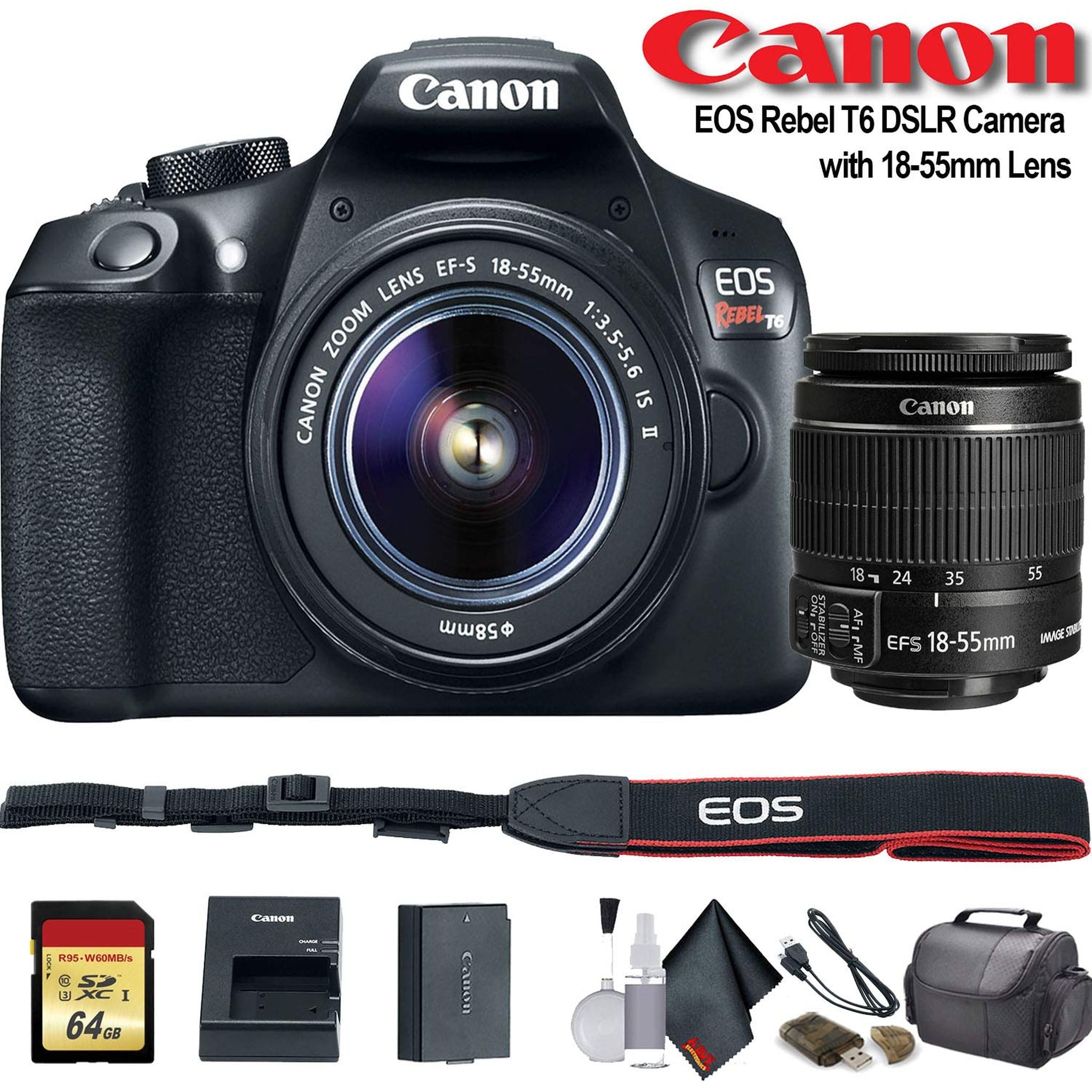 Canon EOS Rebel T6 DSLR Camera with 18-55mm Lens 1159C003 - Starter Bundle Canon