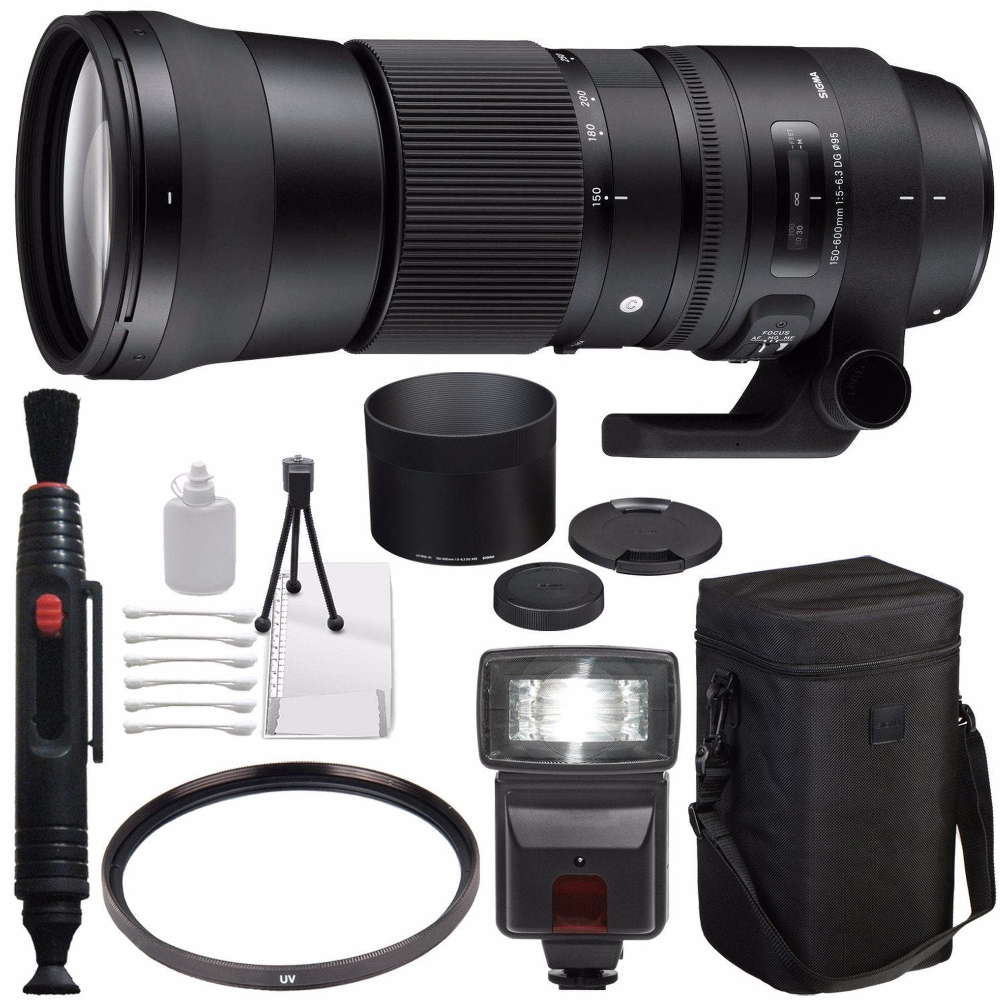 Sigma 150-600mm f/5-6.3 DG OS HSM Contemporary Lens for Canon EF + 95mm UV Filter + Deluxe Cleaning Kit + Lens Cleaning Sigma