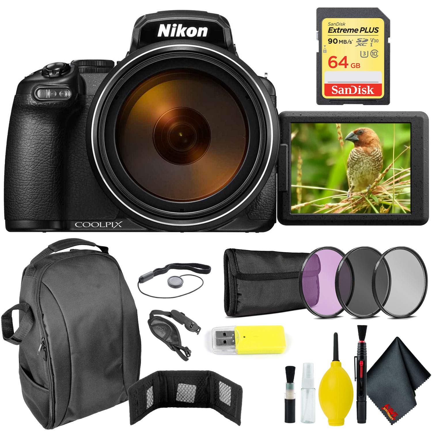 Nikon COOLPIX P1000 Digital Camera + 64GB Sandisk Extreme Memory Card Extreme Bundle International Model Nikon