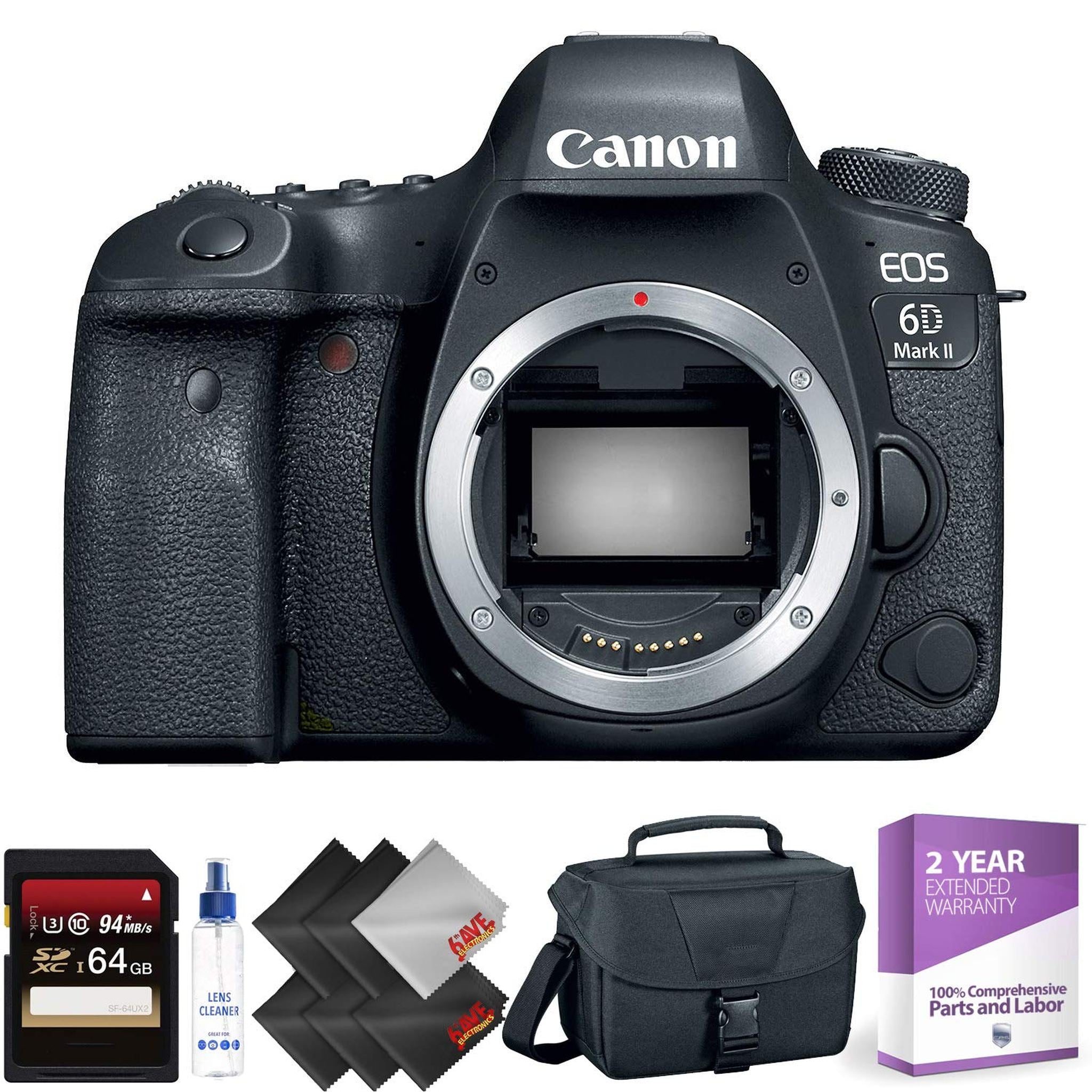 Canon EOS 6D Mark II DSLR Camera Body Only + 64GB Memory Card + 1 Year Warranty Advanced Bundle Canon