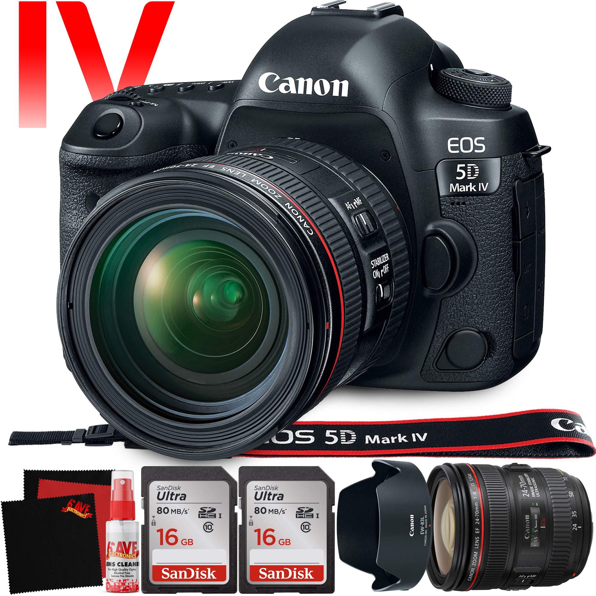 Canon EOS 5D Mark IV DSLR Camera with 24-70mm f/4L Lens International Version - 30.4 Megapixel - 4K Video with Pro Cle Canon