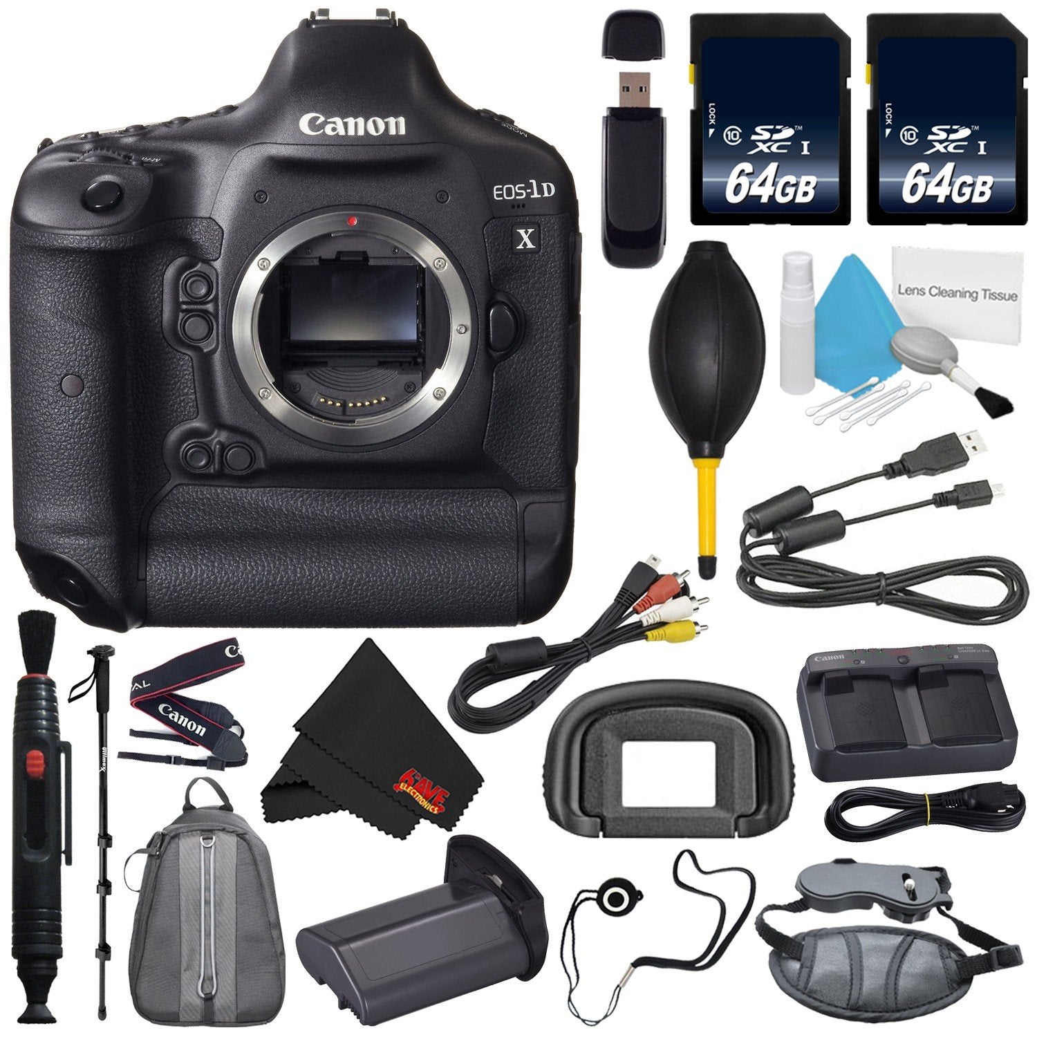 6Ave Canon EOS-1D X DSLR Camera International Version (No Warranty) + Lens Pen Cleaner + Microfiber Cloth + Battery Grip