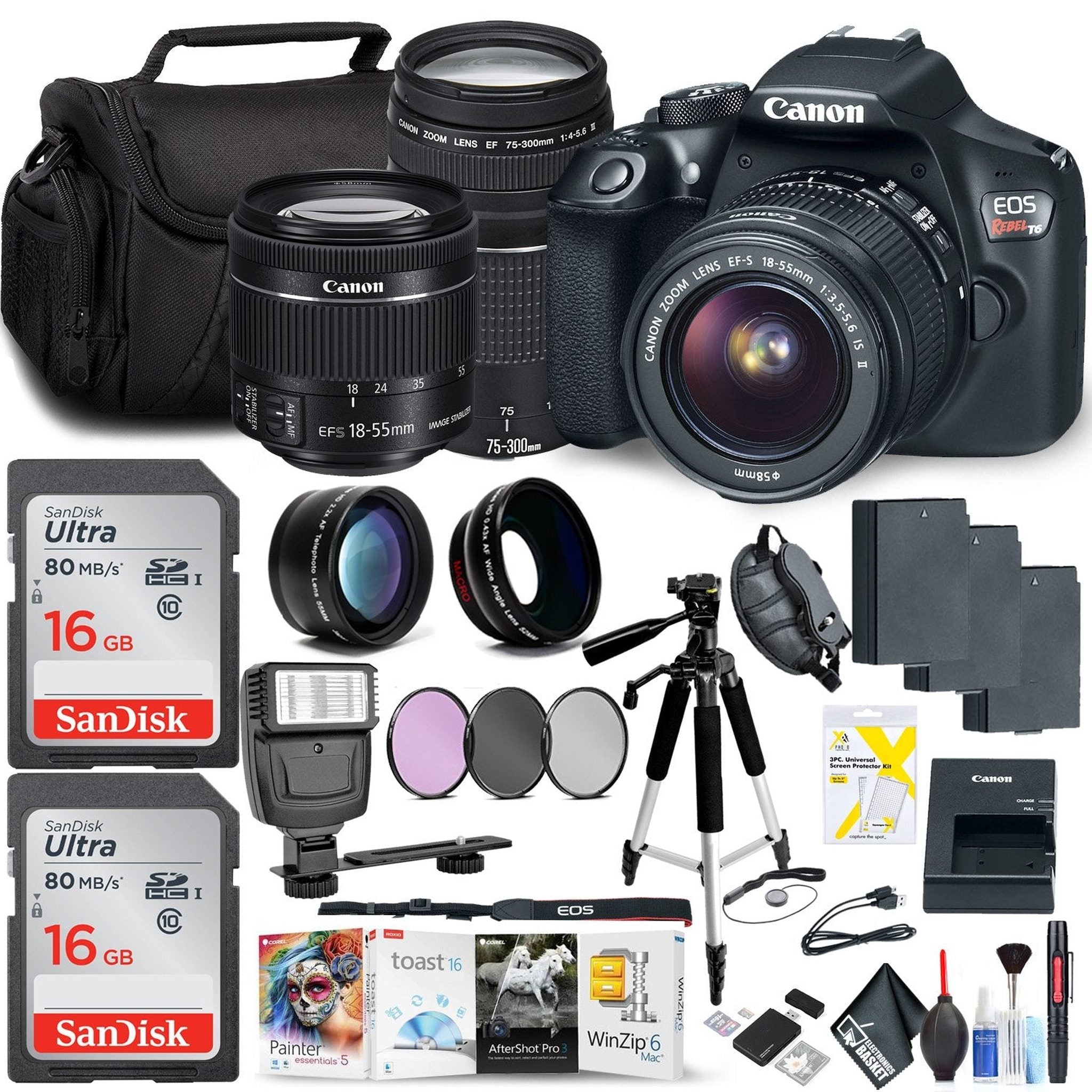 Canon Rebel T6 DSLR Camera with 18-55mm & 75-300mm Lens Bundle Canon