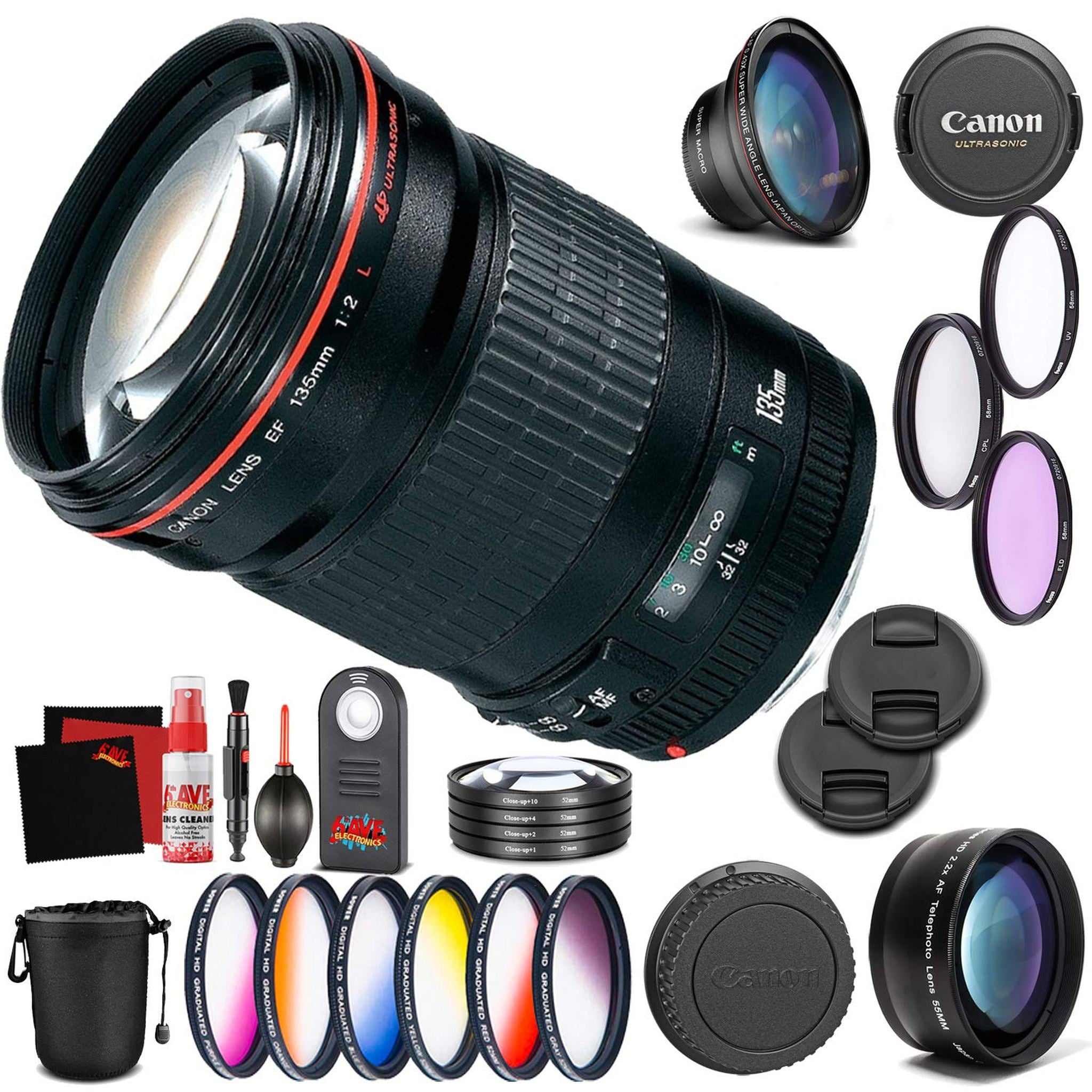 Canon EF 135mm f/2L USM Lens Professional Kit International Model Canon