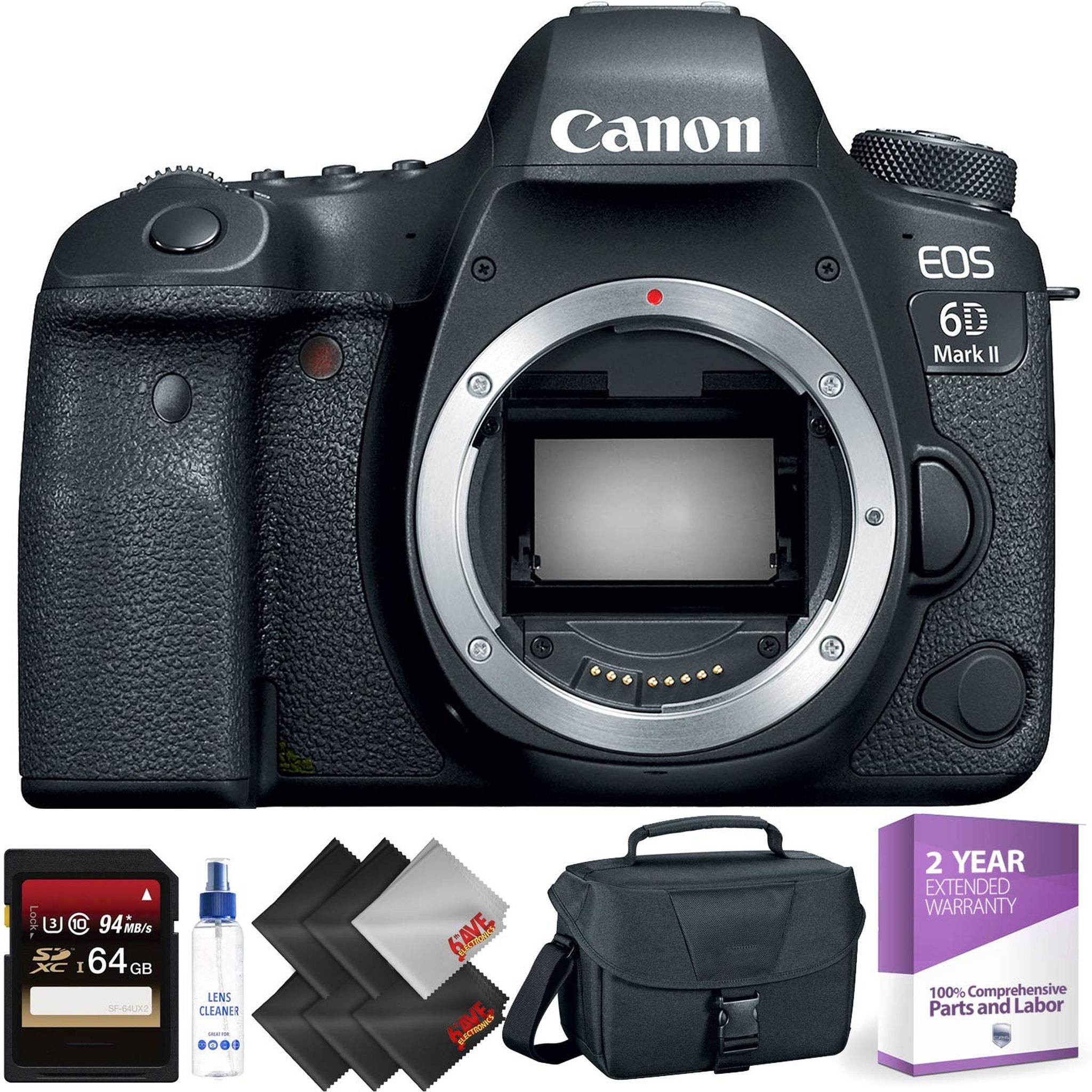 Canon EOS 6D Mark II DSLR Camera Body Only + 64GB Memory Card + 1 Year Warranty Base Bundle Canon