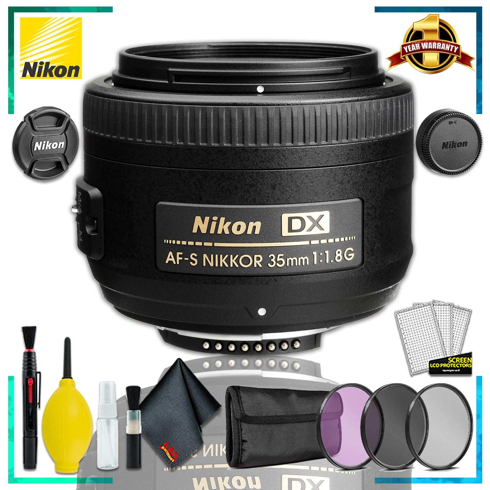 Nikon AF-S DX NIKKOR 35mm f/1.8G Lens + 3pcs UV Lens Filter Kit + Cleaning Kit Nikon