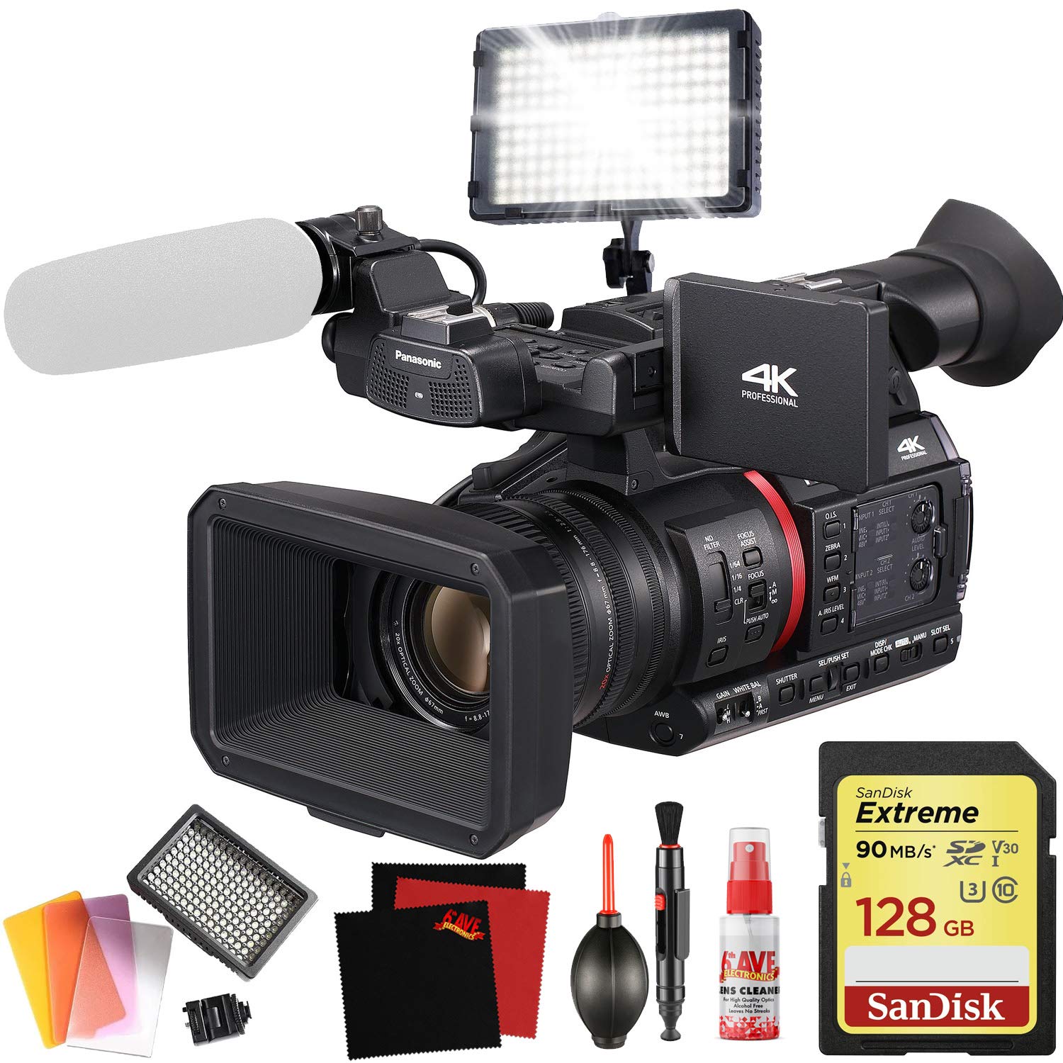 Panasonic AG-CX350 4K Camcorder with 128GB Memory Card - Pro Video Light Bundle Panasonic