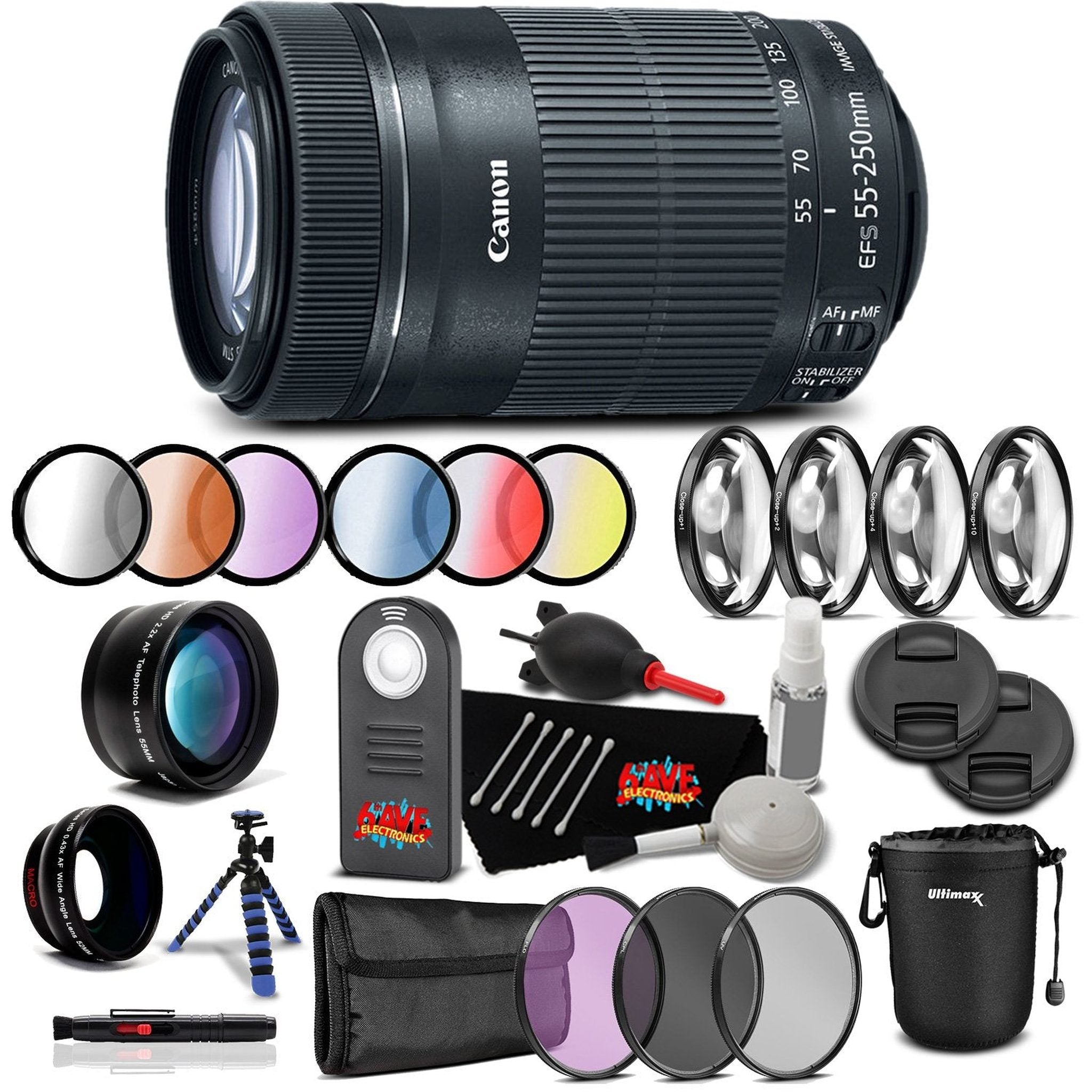 Canon EF-S 55-250mm f/4-5.6 is STM Lens Professional Kit International Model Bundle Canon