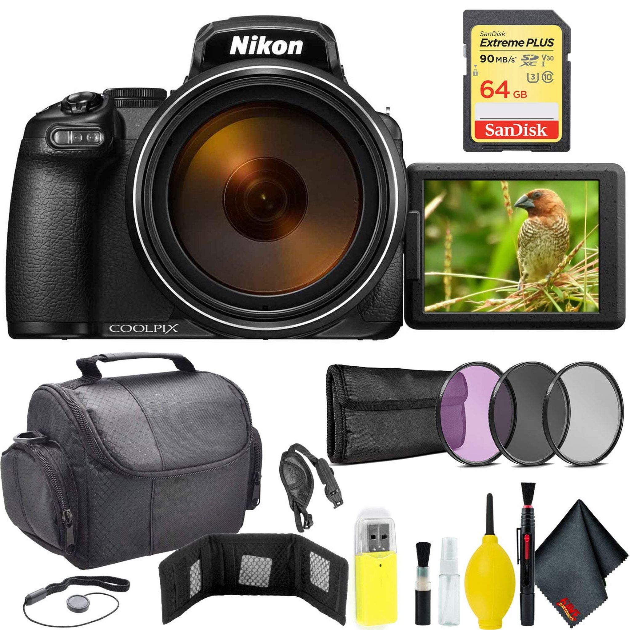 Nikon COOLPIX P1000 Digital Camera + 64GB Sandisk Extreme Memory Card Travel Bundle International Model Nikon