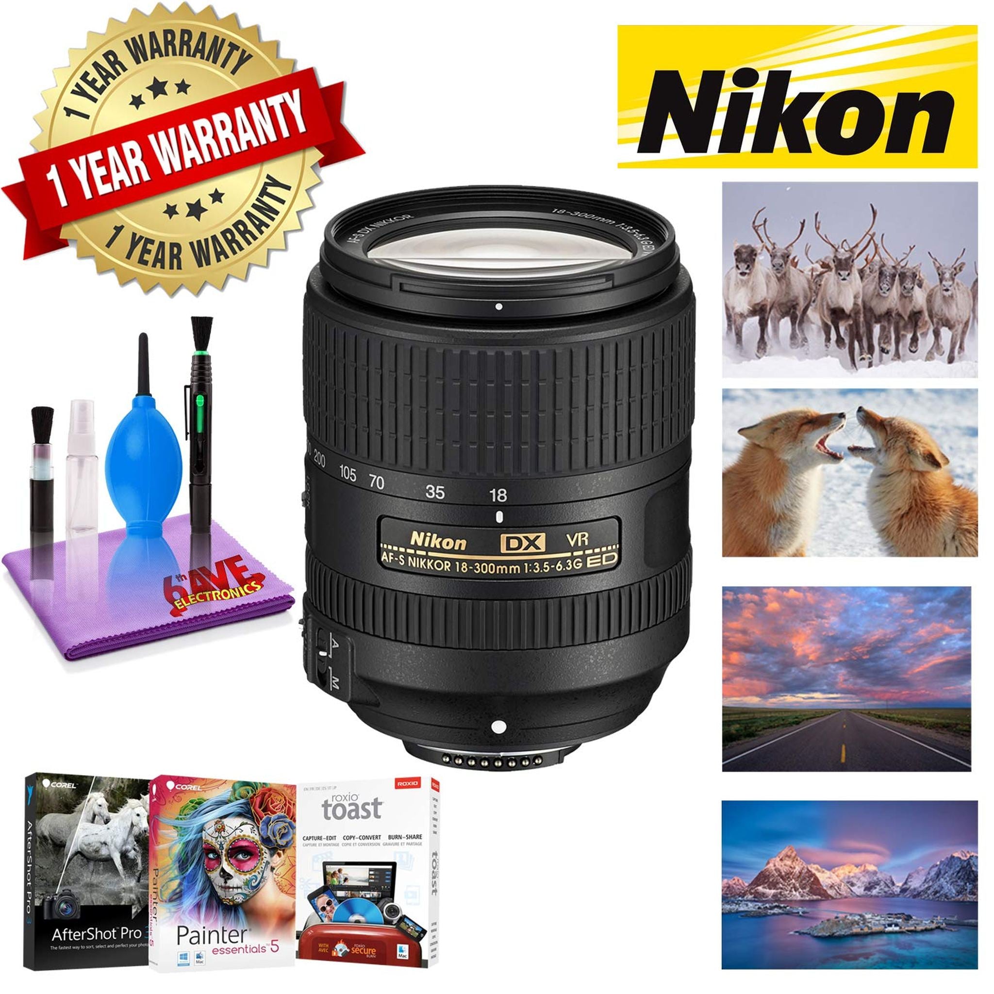 NIKON 18-300MM F/3.5-6.3G ED AF-S DX VR Lens with 1 Year Warranty and Corel Mac Photo Essentials Software Bundle Nikon